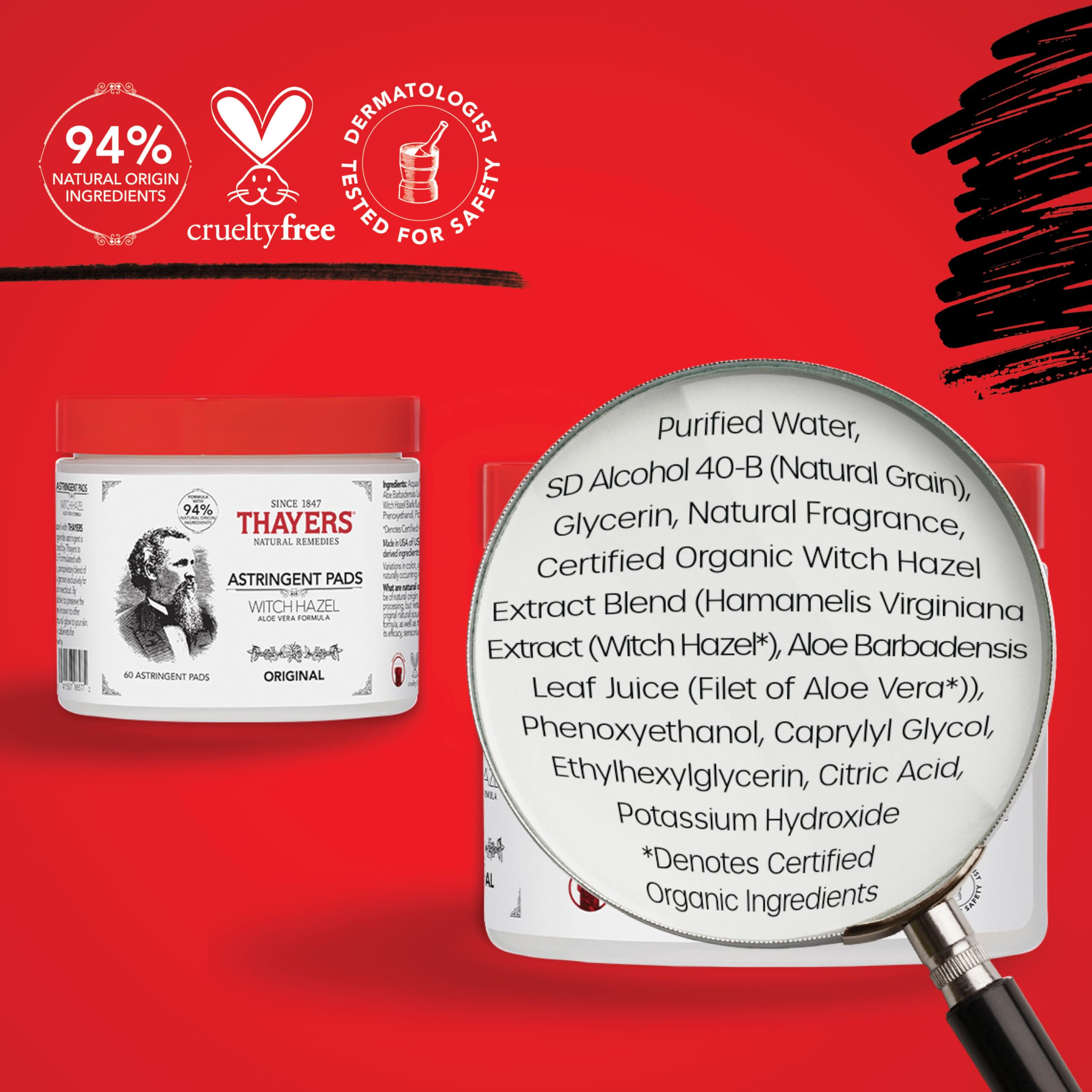 Foto 6 pulgar | Almohadillas Astringentes Thayers Original Witch Hazel Con Aloe, 60 Unidades - Venta Internacional.