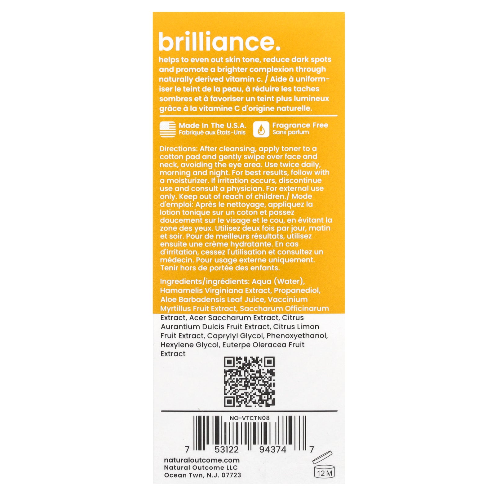 Foto 4 pulgar | Tónico Natural Outcome C-brilliance, Vitamina C Iluminadora, 235 Ml - Venta Internacional.