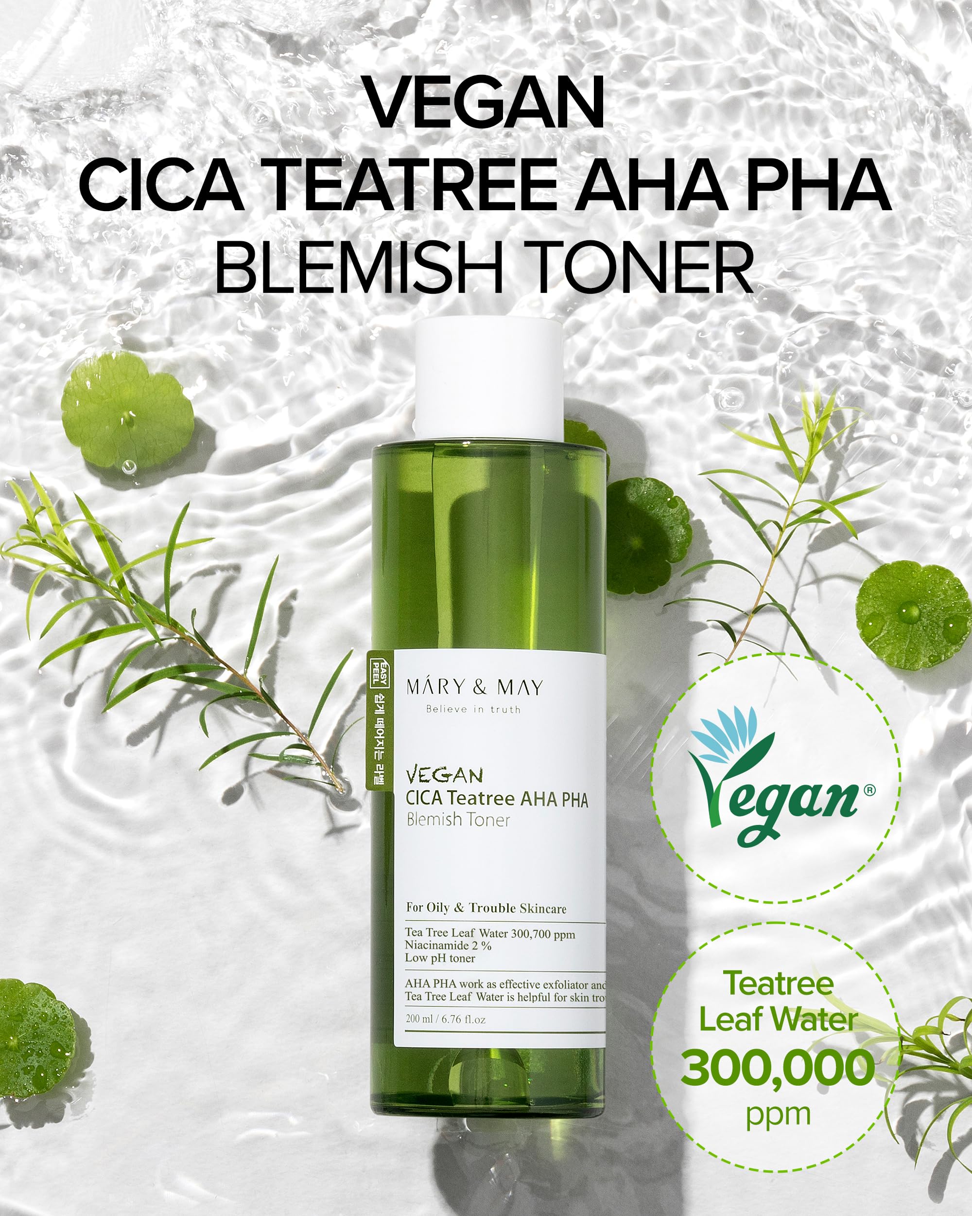 Foto 3 pulgar | Tónico Mary & May Vegan Cica Tea Tree Aha Pha Para Imperfecciones, 200 Ml - Venta Internacional.