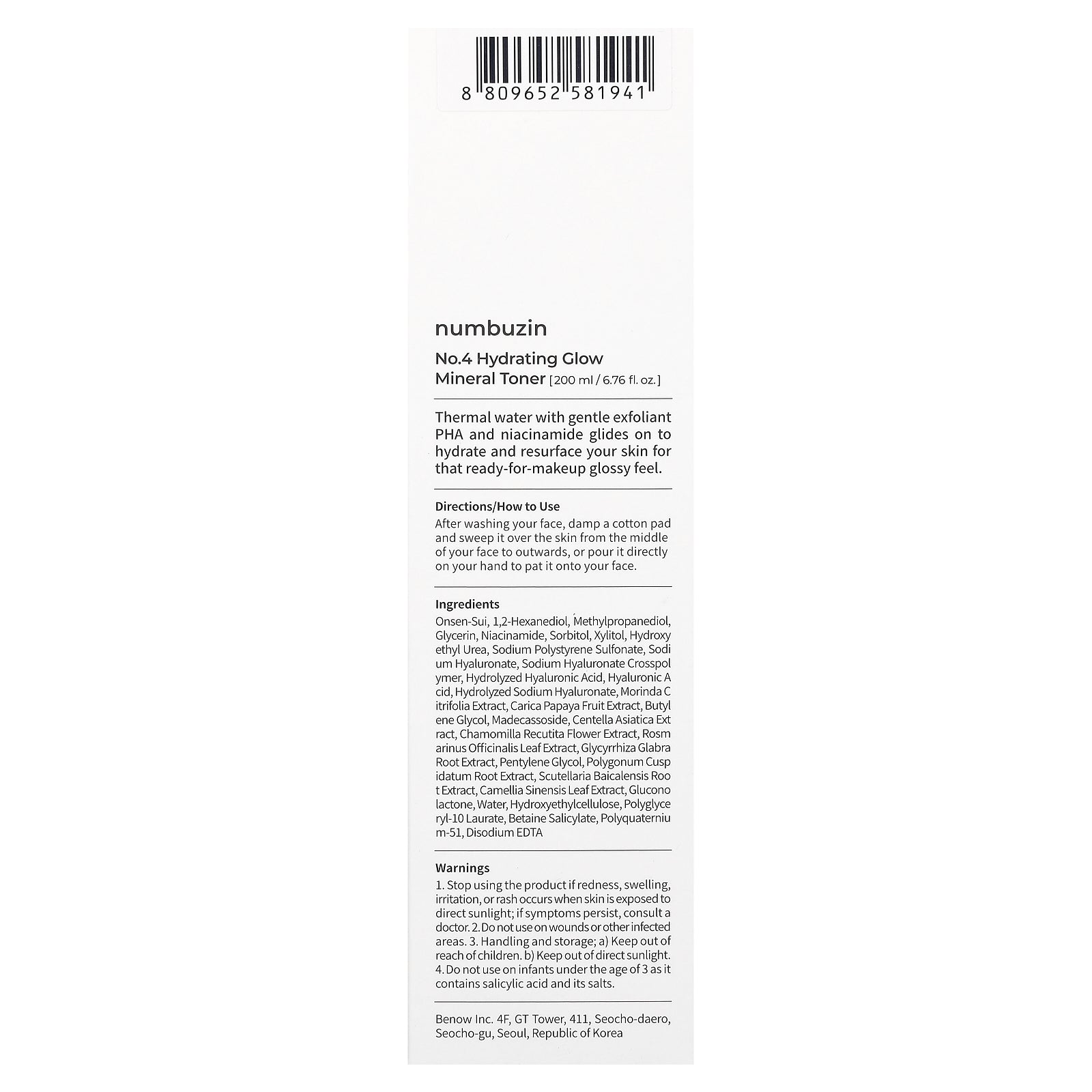 Foto 4 pulgar | Tónico Mineral Hydrating Glow Numbuzin No. 4 200 Ml - Venta Internacional.