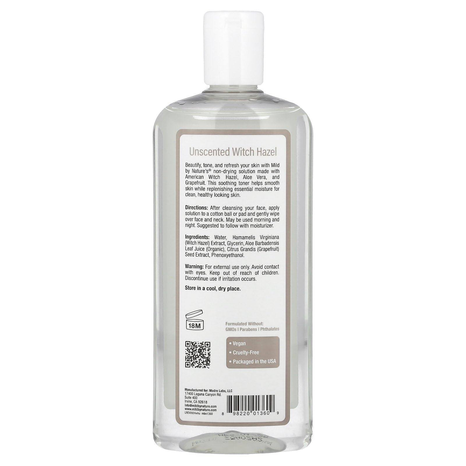 Foto 3 pulgar | Tónico Hidratante Mild By Nature Witch Hazel  355 Ml - Venta Internacional.