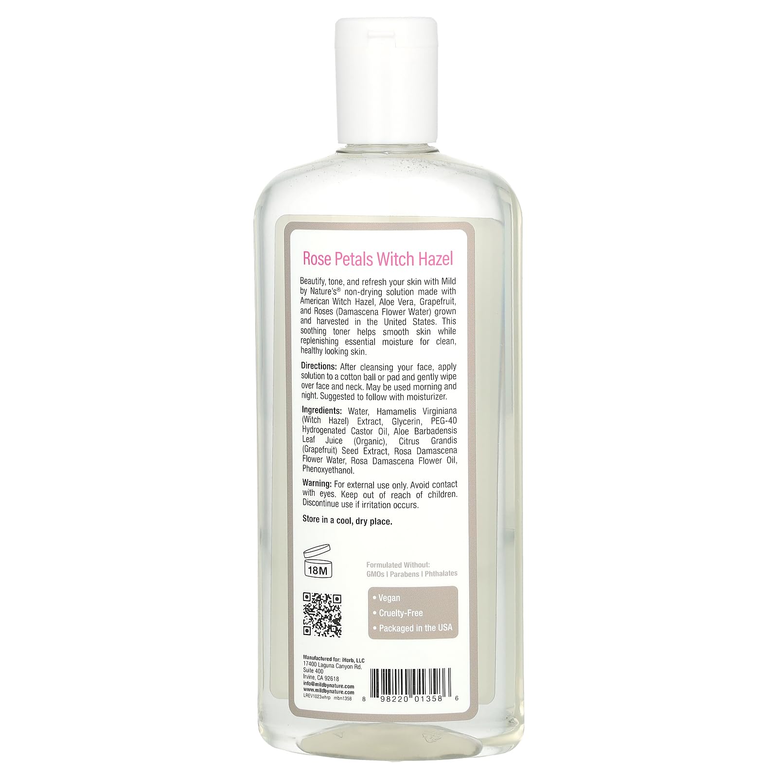 Foto 3 pulgar | Tónico Hidratante Mild By Nature Rose Petals Witch Hazel  355 Ml - Venta Internacional.