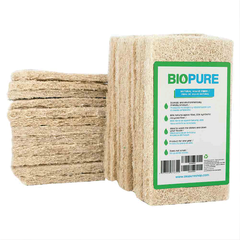 Fibra Biodegradable para Lavar Trastes Loza Cocina Biopure Fibra Sintética Reciclada color Café Claro 24 Piezas