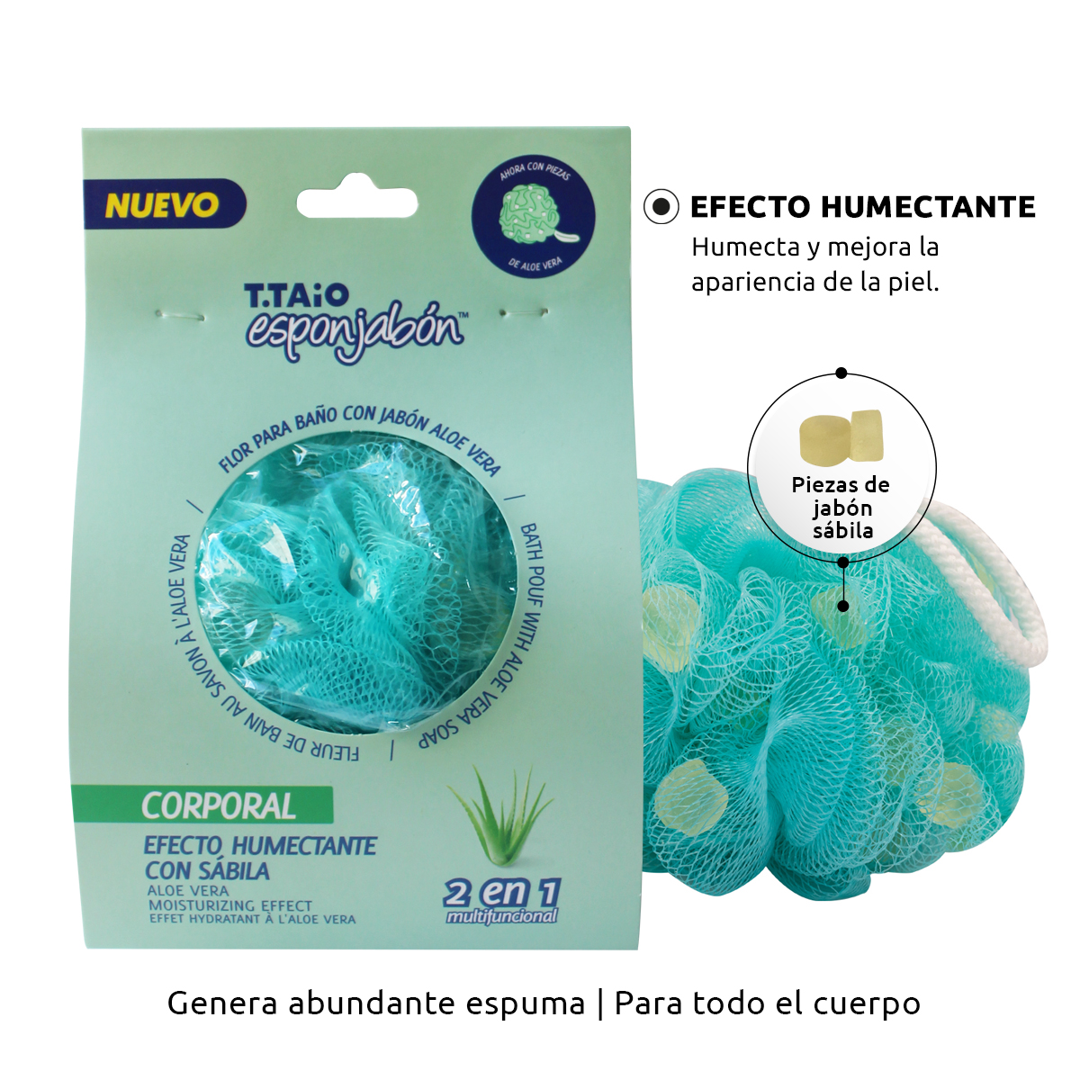 Foto 3 pulgar | Flor de Baño Esponjabón T.Taio Sixpack Sabila Humectante con Trocitos de Jabón