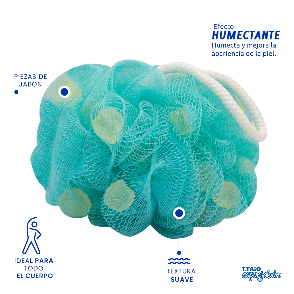 Foto 4 pulgar | Flor de Baño Esponjabón T.Taio Sixpack Sabila Humectante con Trocitos de Jabón