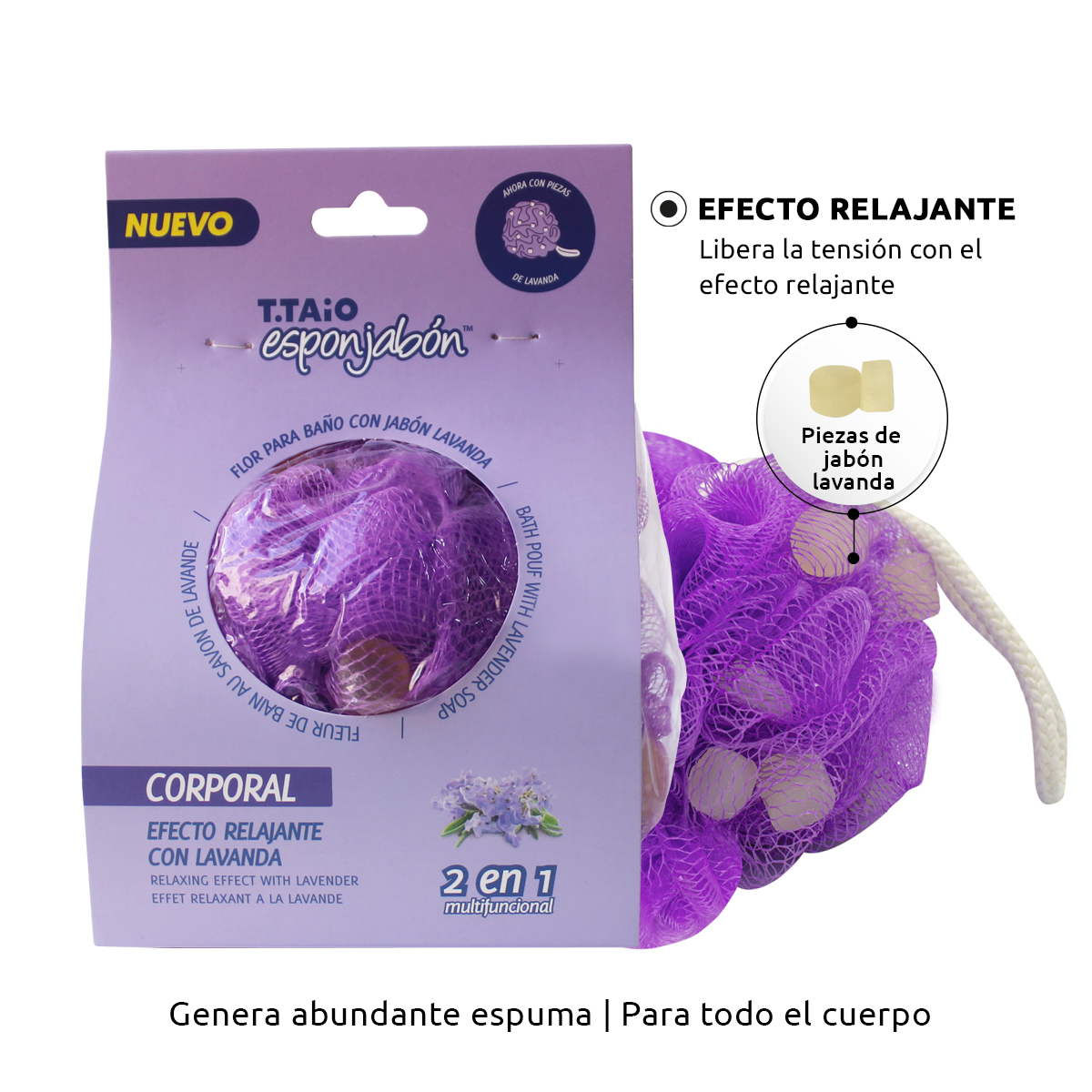 Foto 3 pulgar | Flor de Baño Esponjabón T.Taio Sixpack Lavanda Relajante con Trocitos de Jabón