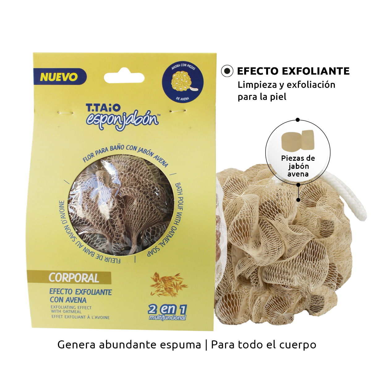 Foto 3 pulgar | Flor de Baño Esponjabón T.Taio Sixpack Avena Exfoliante con Trocitos de Jabón