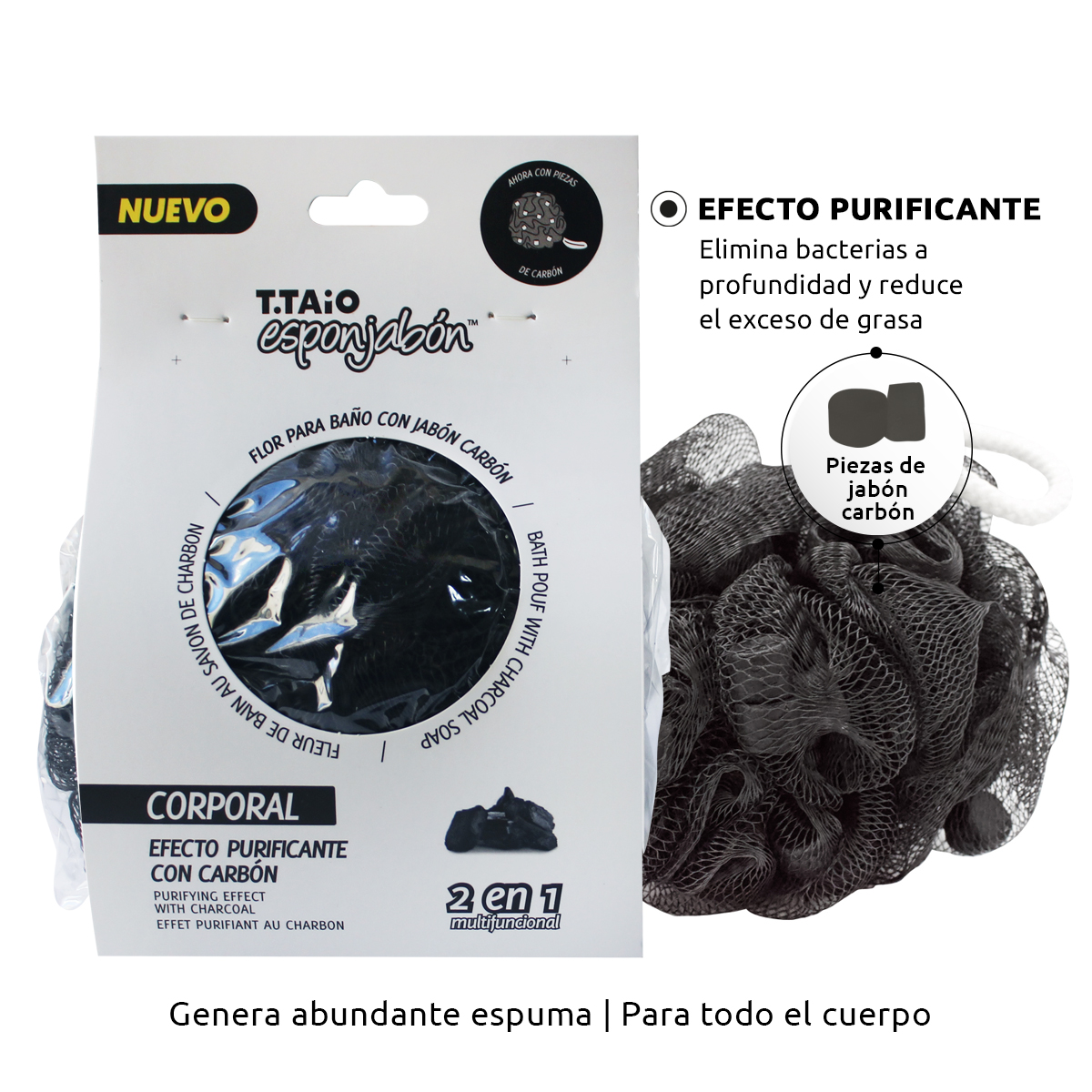 Foto 3 pulgar | Esponjabón Carbón Activado T.Taio Sixpack Flor de Baño Purificante con Trocitos de Jabón