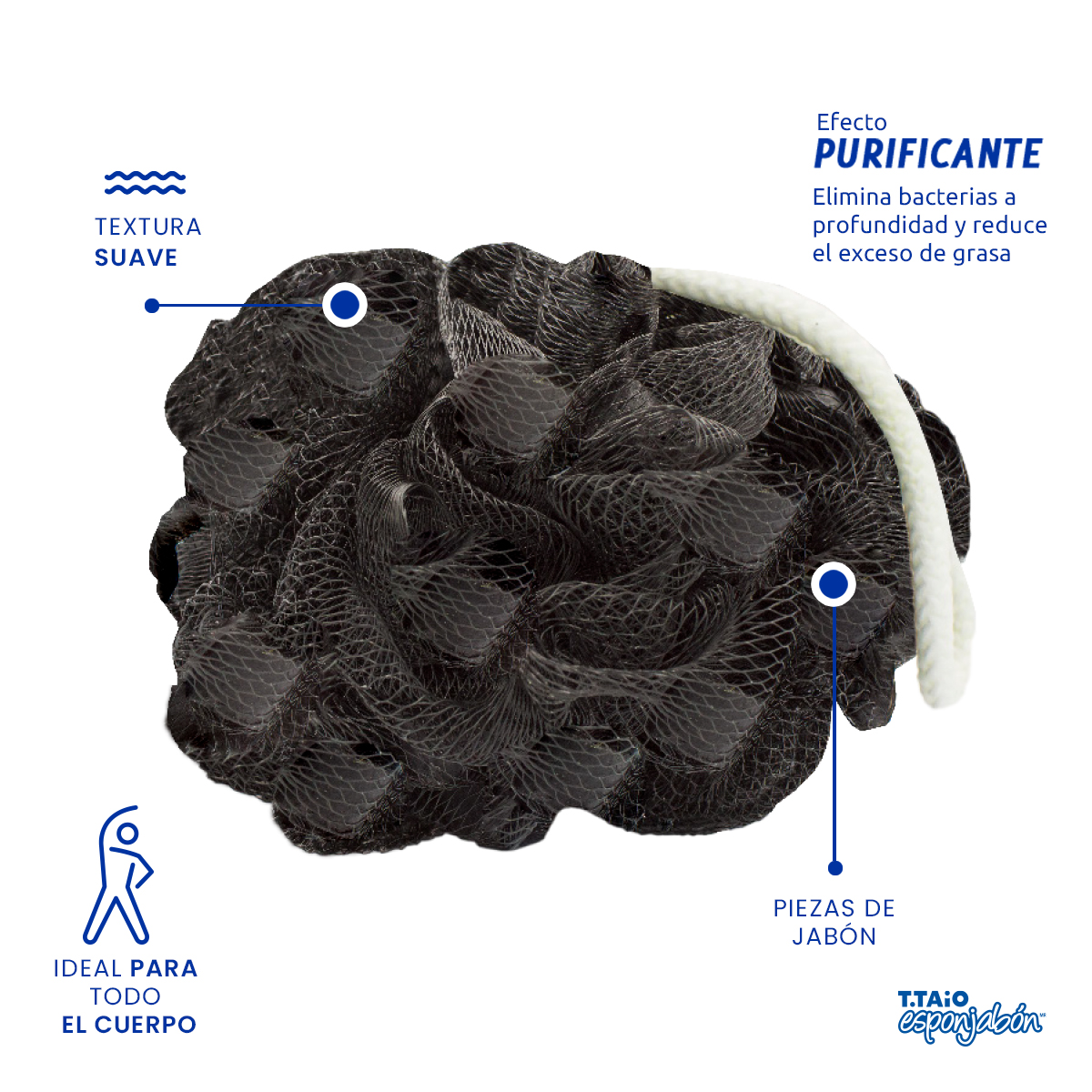 Foto 3 | Esponjabón Carbón Activado T.Taio Sixpack Flor de Baño Purificante con Trocitos de Jabón