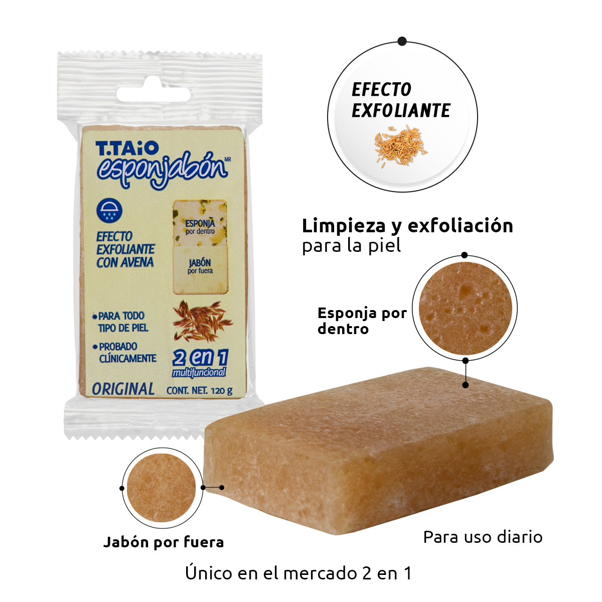 Foto 3 pulgar | Esponjabon T.taio Avena Exfoliante 2 en 1 6 Piezas