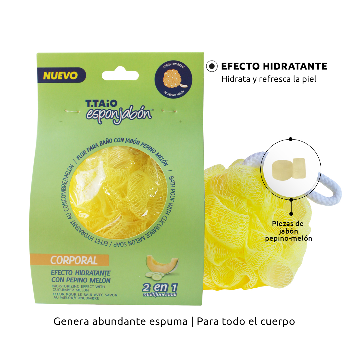 Foto 2 | Flor de Baño Esponjabon Pepino-melon Hidratante con Trocitos de Jabón 6 Piezas