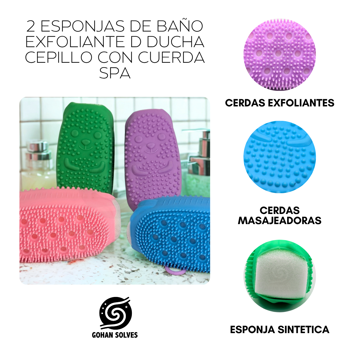 Foto 5 pulgar | 2 Esponjas De Baño Exfoliante D Ducha Cepillo Con Cuerda Spa