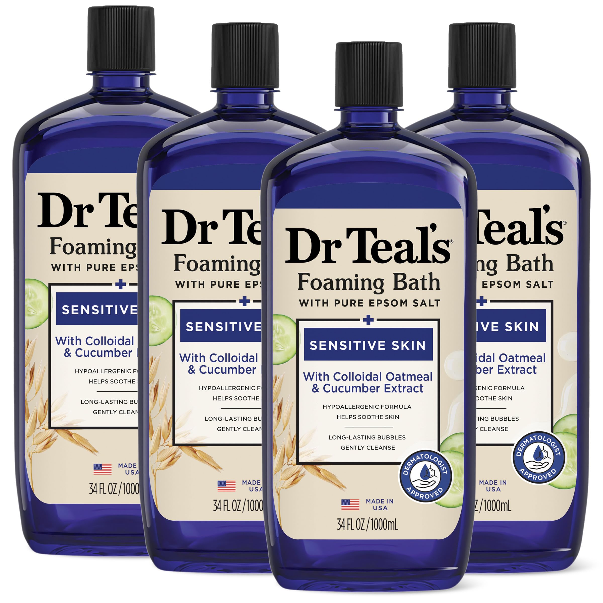 Foto 1 | Baño Espumoso Dr. Teal's Sensitive Skin Con Sal De Epsom  1 Litro (x4) - Venta Internacional.