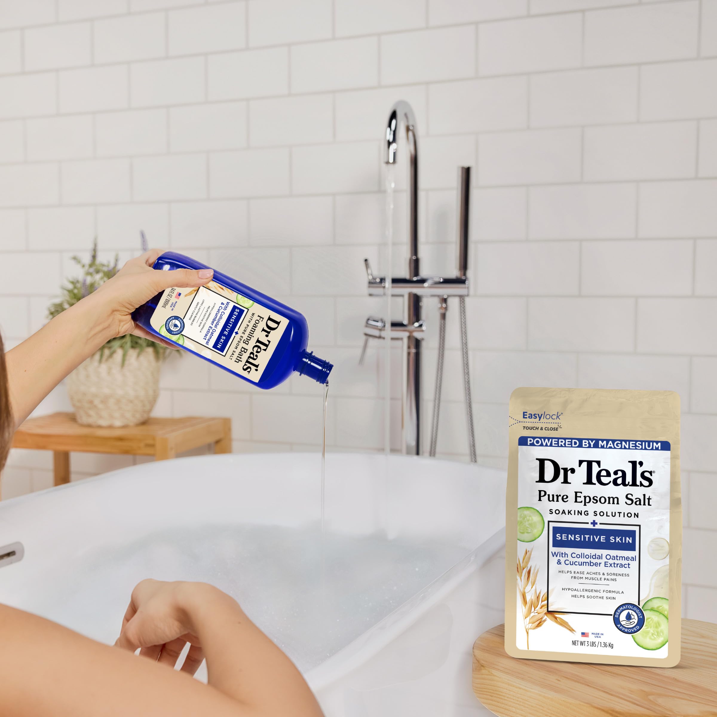 Foto 7 pulgar | Baño Espumoso Dr. Teal's Sensitive Skin Con Sal De Epsom  1 Litro (x4) - Venta Internacional.
