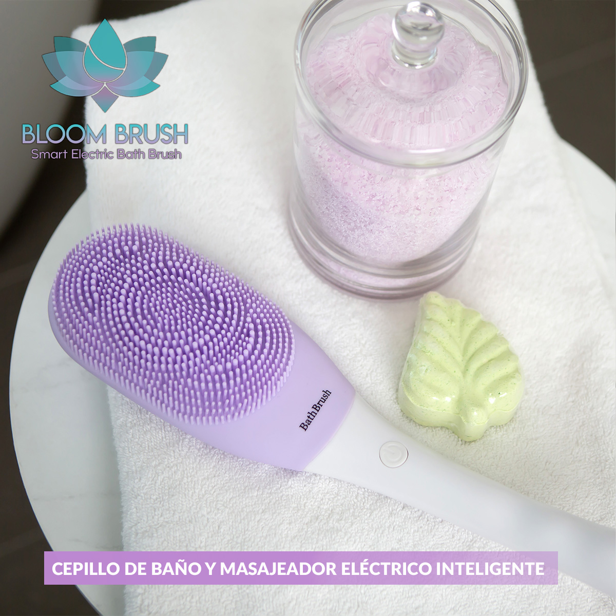 Foto 5 pulgar | Cepillo Exfoliante Corporal Tv Ofertas Bloom Brush Color Lila Con 3 Velocidades