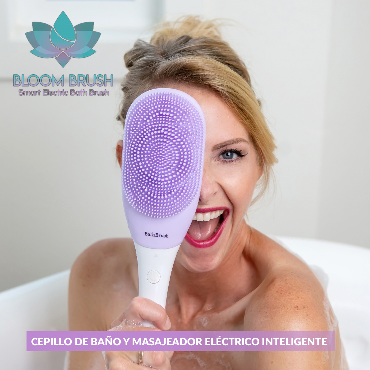 Foto 7 pulgar | Cepillo Exfoliante Corporal Tv Ofertas Bloom Brush Color Lila Con 3 Velocidades