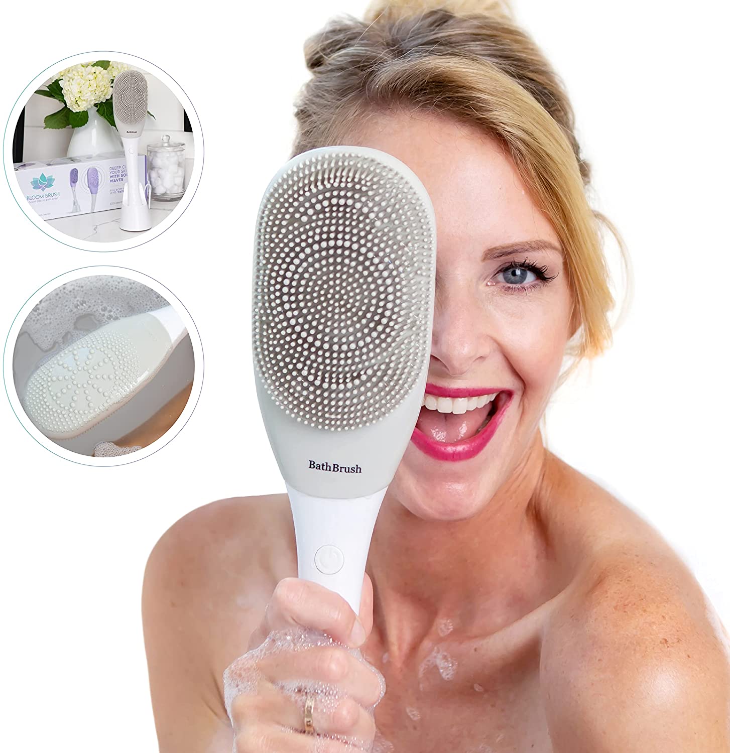 Foto 3 pulgar | Cepillo Exfoliante Corporal Tv Ofertas Bloom Brush Color Gris Con 3 Velocidades