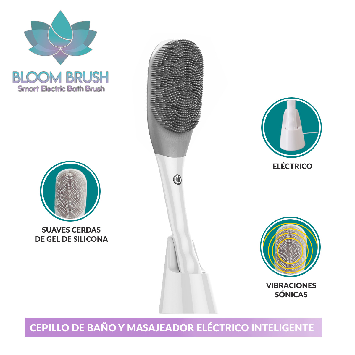 Foto 5 pulgar | Cepillo Exfoliante Corporal Tv Ofertas Bloom Brush Color Gris Con 3 Velocidades