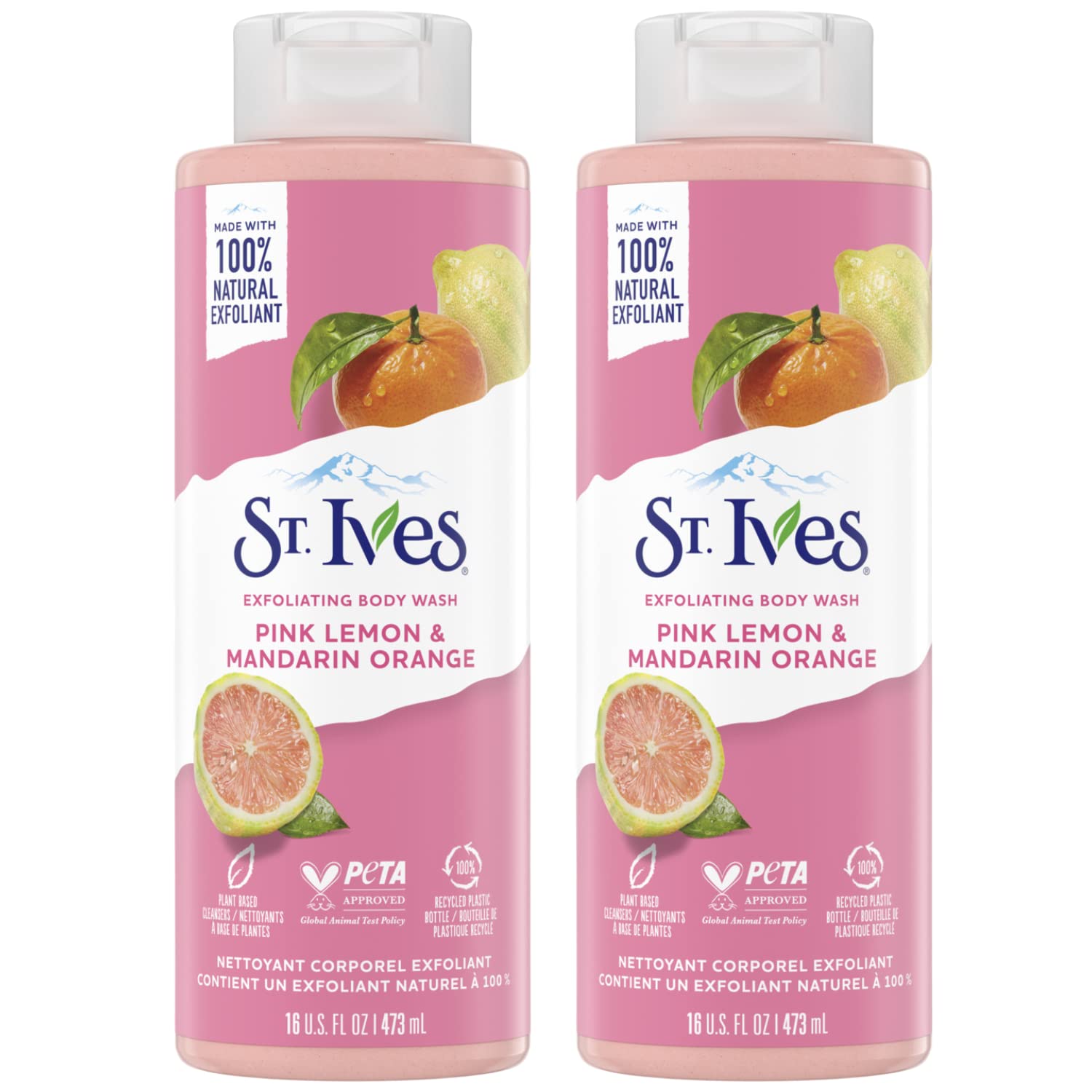 Gel de Baño Exfoliante St. Ives Limón y Mandarina 2 Frascos de 473 ml C/U - Venta Internacional