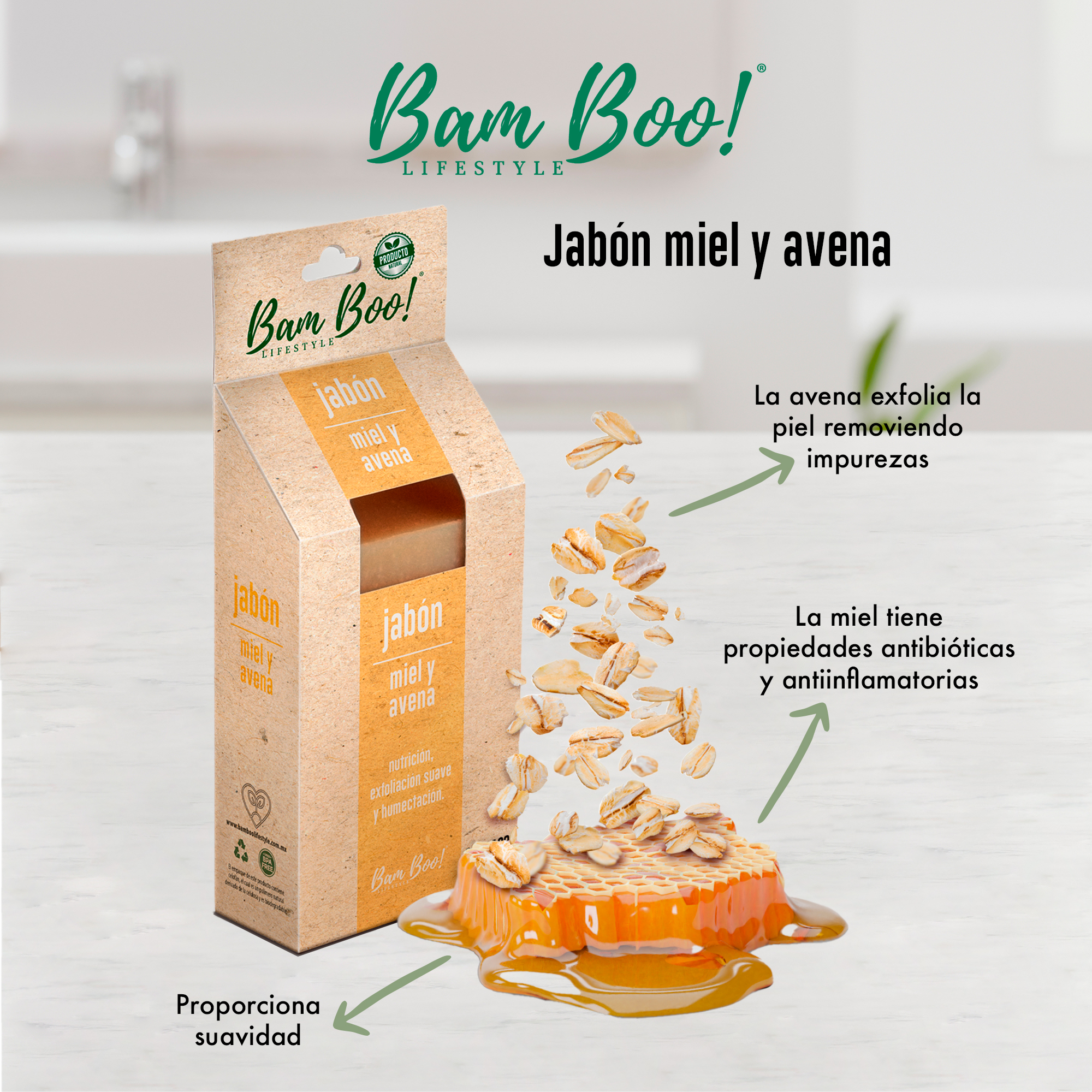 Foto 2 | Jabones de Miel y Avena 100 Gr Bam Boo! Lifestyle 3 Piezas