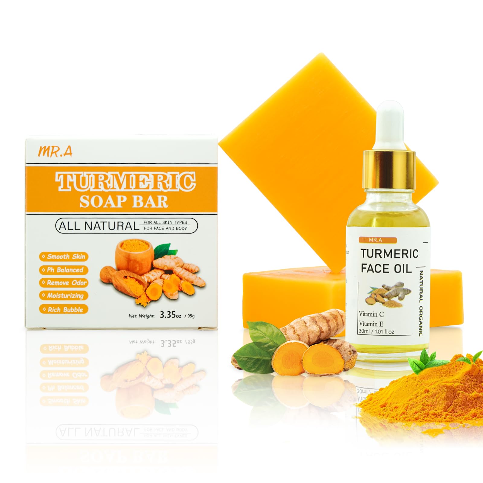 Set De Barra De Jabón De Cúrcuma Y Aceite De Cúrcuma Mr.a Para Rostro Y Cuerpo - Venta Internacional. $649