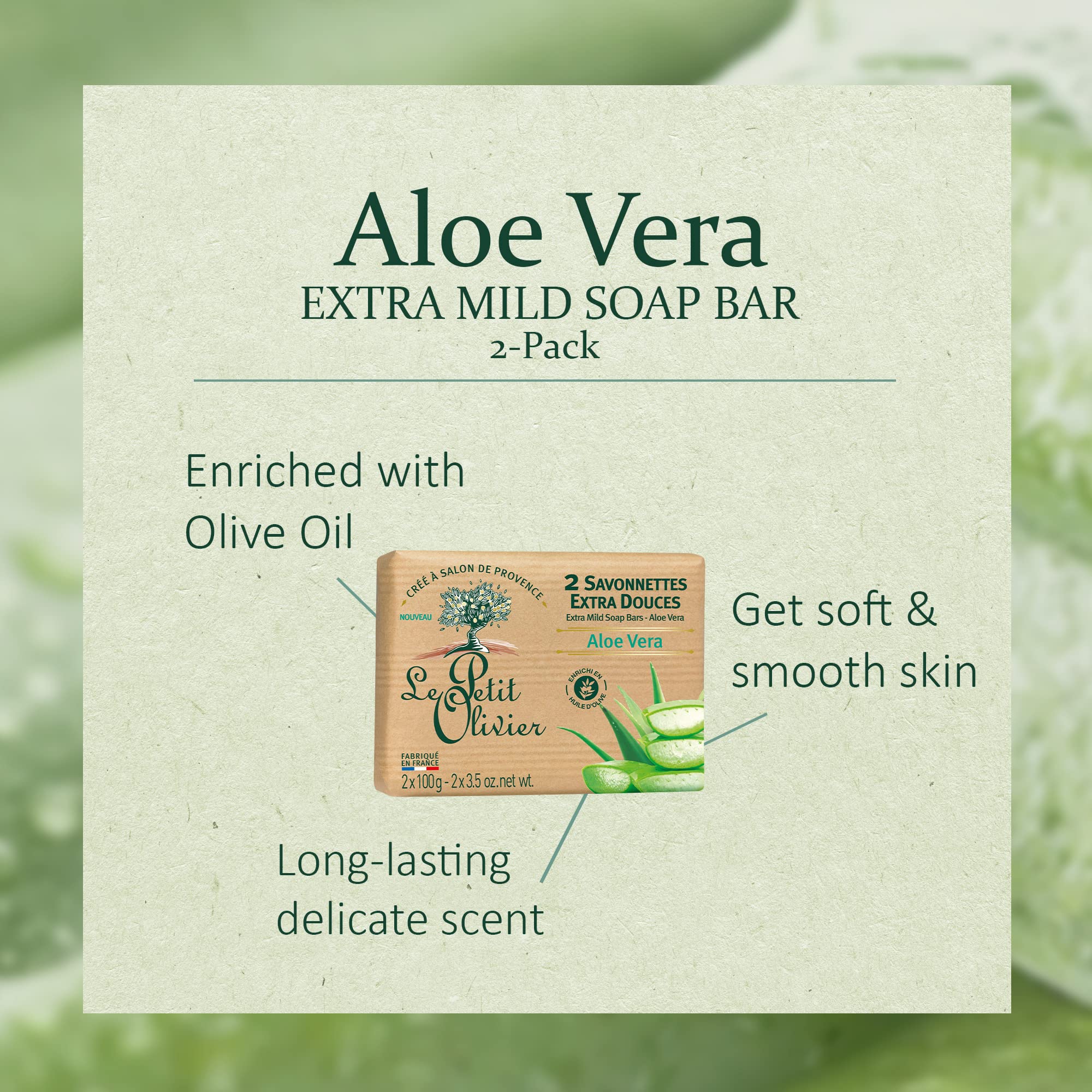 Foto 2 | Jabón En Barra Le Petit Olivier Extra Suave Con Aloe Vera, 2 Unidades - Venta Internacional.