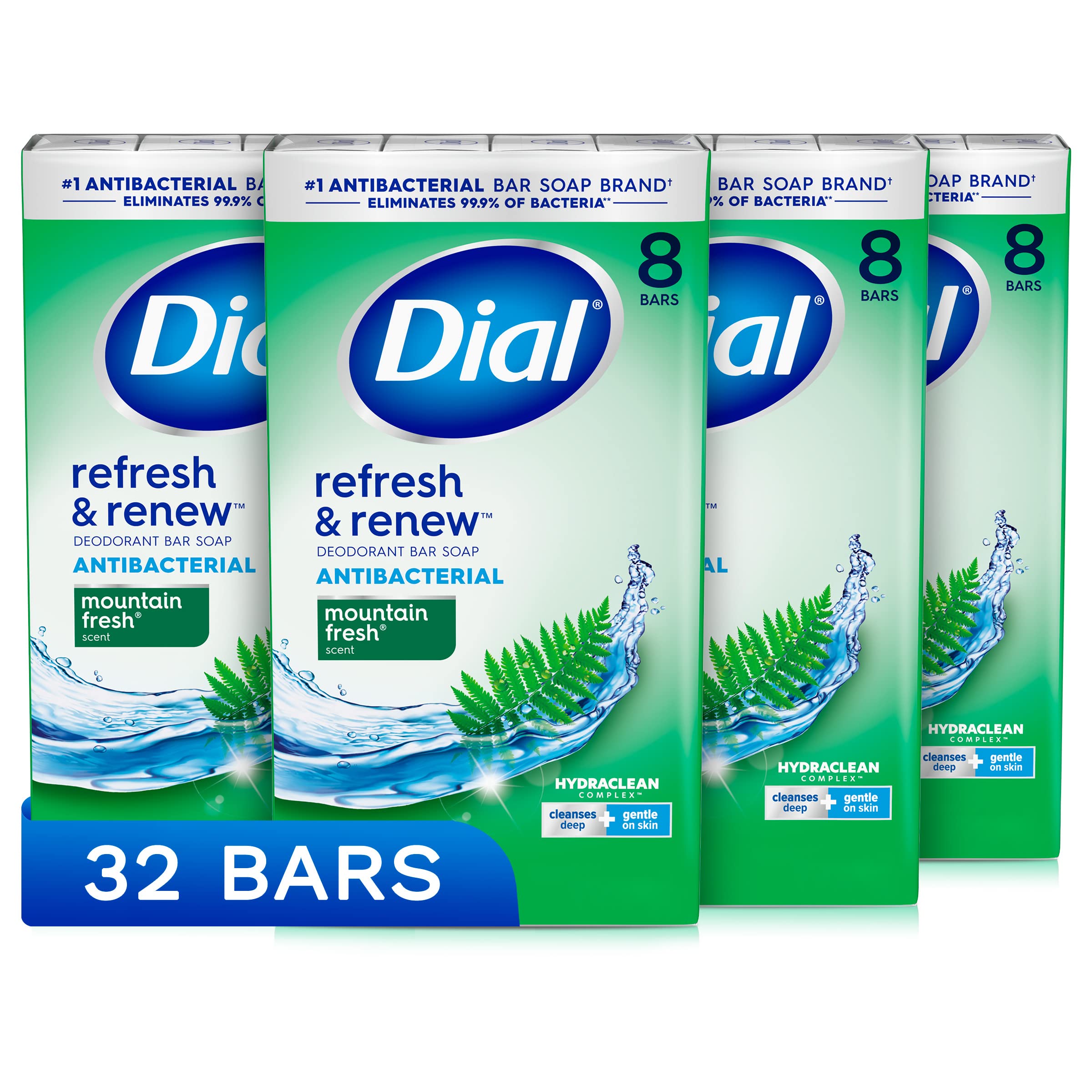 Dial De Jabón Antibacteriano Refresh & Renew Mountain Fresh, 4 Onzas X 32 - Venta Internacional.