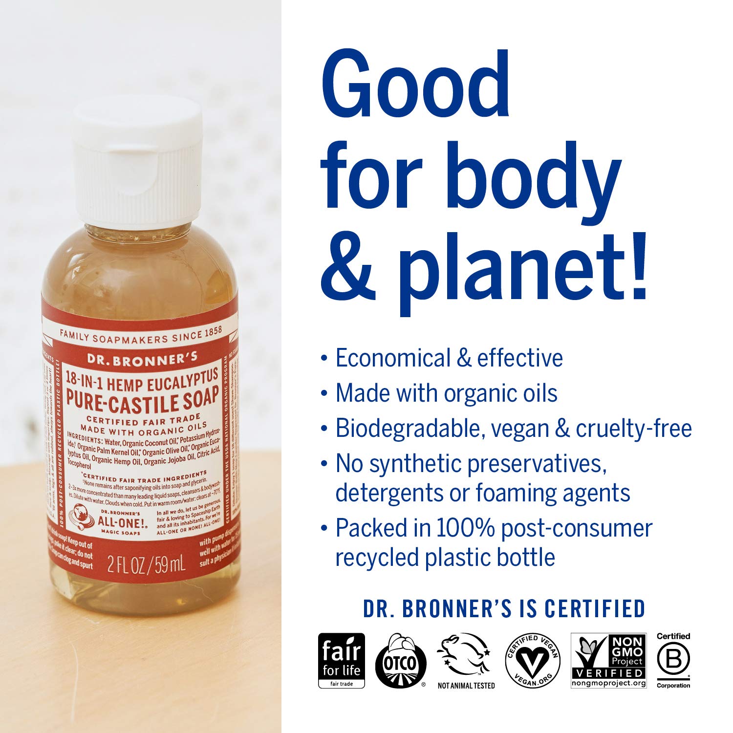Foto 5 pulgar | Jabón Líquido Dr. Bronner's Pure-castile Eucalyptus 60 Ml 18 En 1 - Venta Internacional.