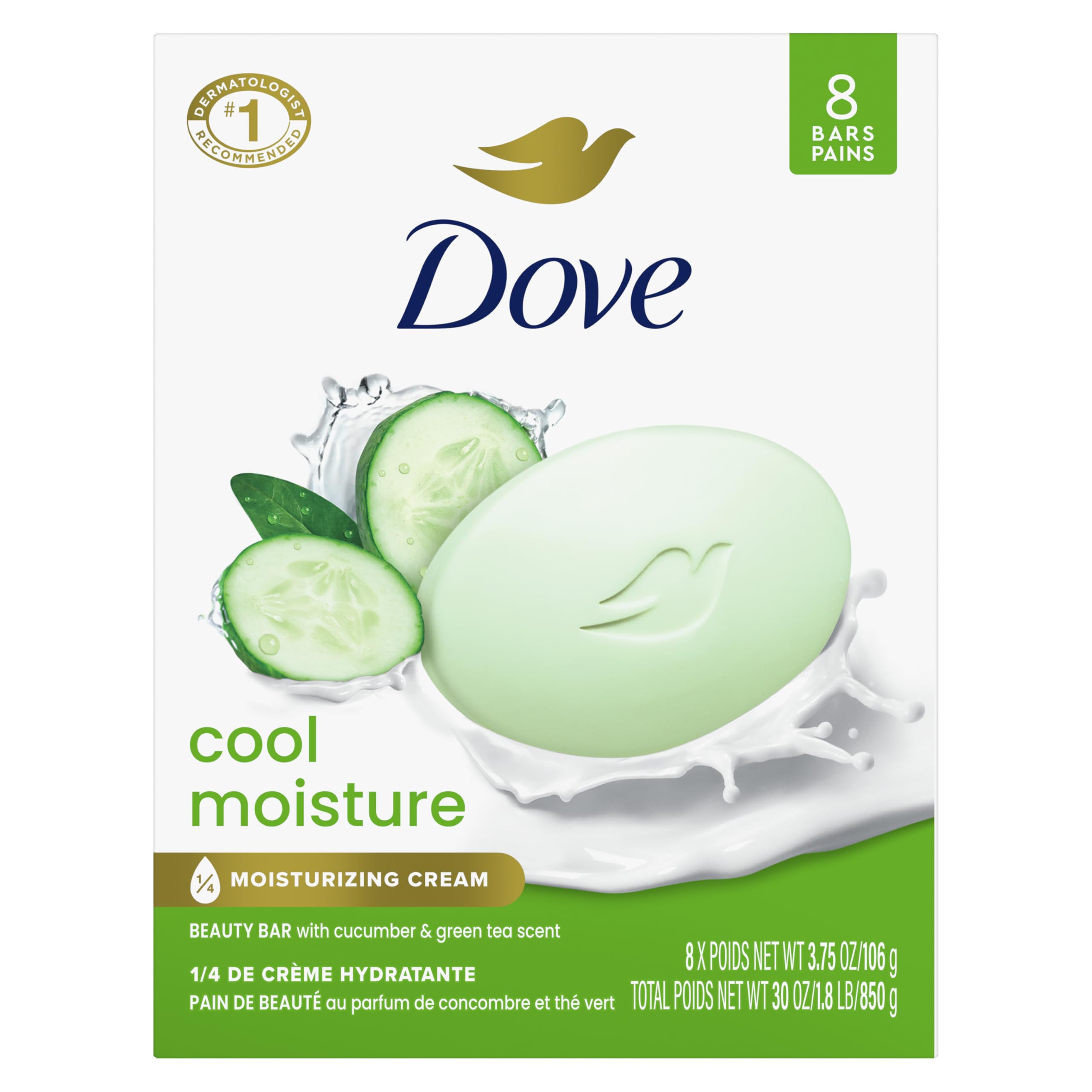 Foto 2 pulgar | Jabón Dove Beauty Bar Cool Moisture Con Pepino Y Té Verde, 110 G - Venta Internacional.