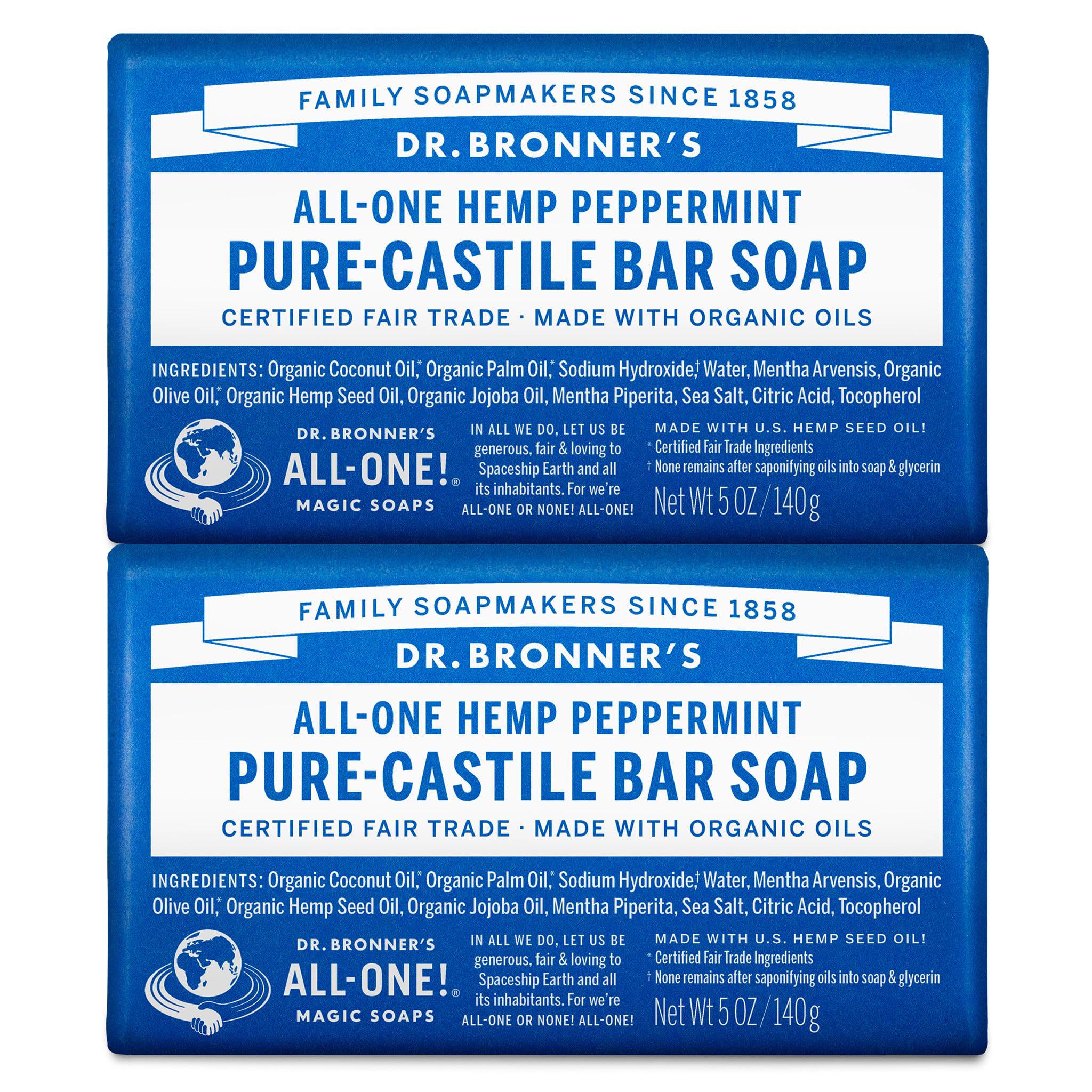 Jabón En Barra Dr. Bronner's Pure-castile Peppermint 150 Ml, Paquete De 2 - Venta Internacional.