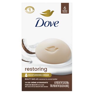 Foto 1 | Barra De Belleza Soap Dove Beauty Bar Restauradora Con Manteca De Coco Y Cacao, 110 G, 6 Unidades - Venta Internacional.