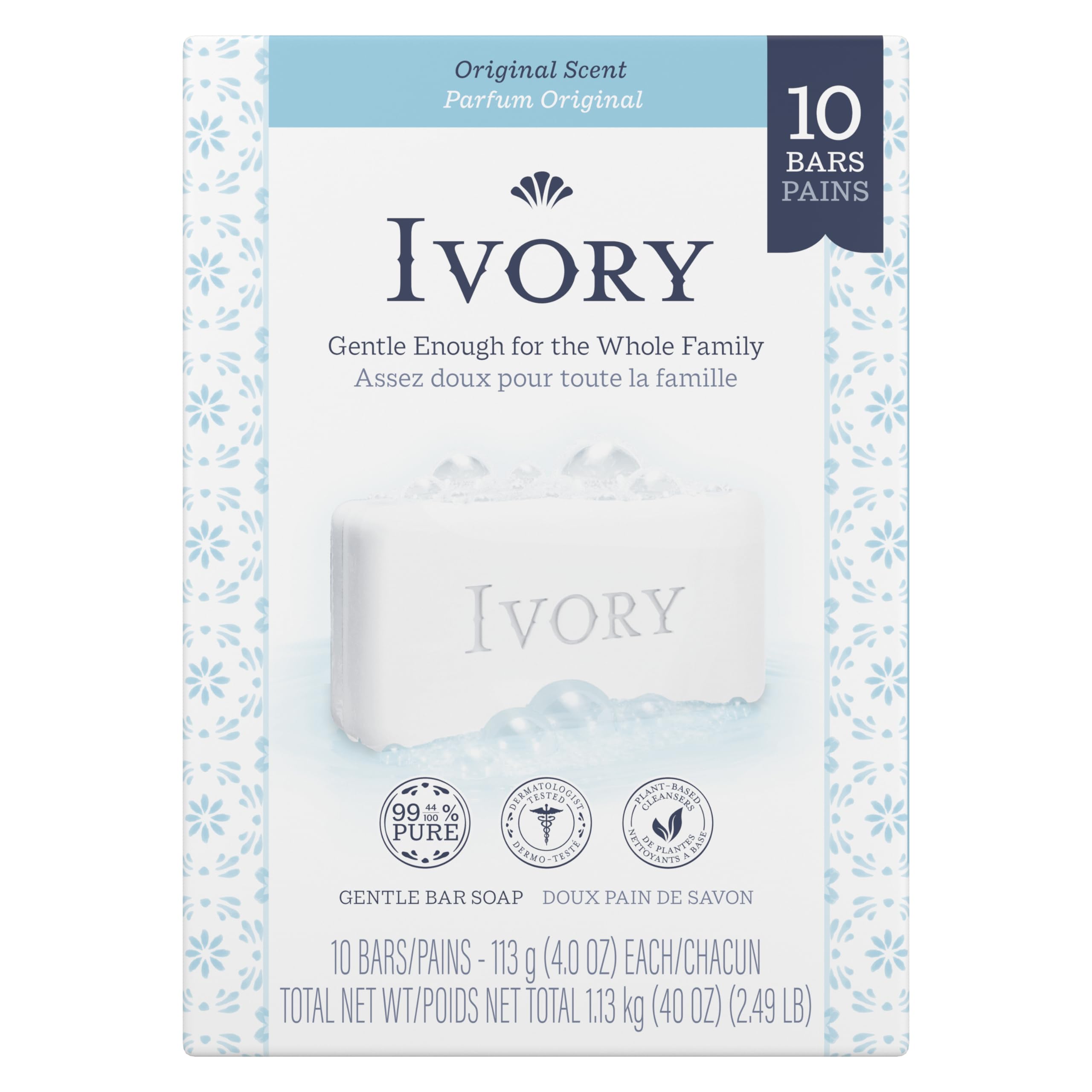 Barra De Baño Soap Ivory Gentle Safe Para Toda La Familia, 120 Ml, 10 Unidades - Venta Internacional.