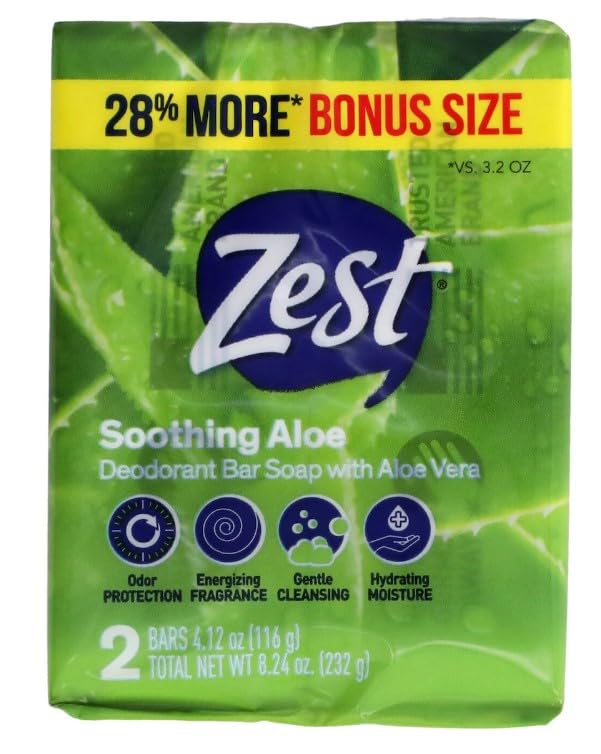 2 Pastillas De Jabón Soap Zest Soathing Aloe, 120 Ml - Venta Internacional.