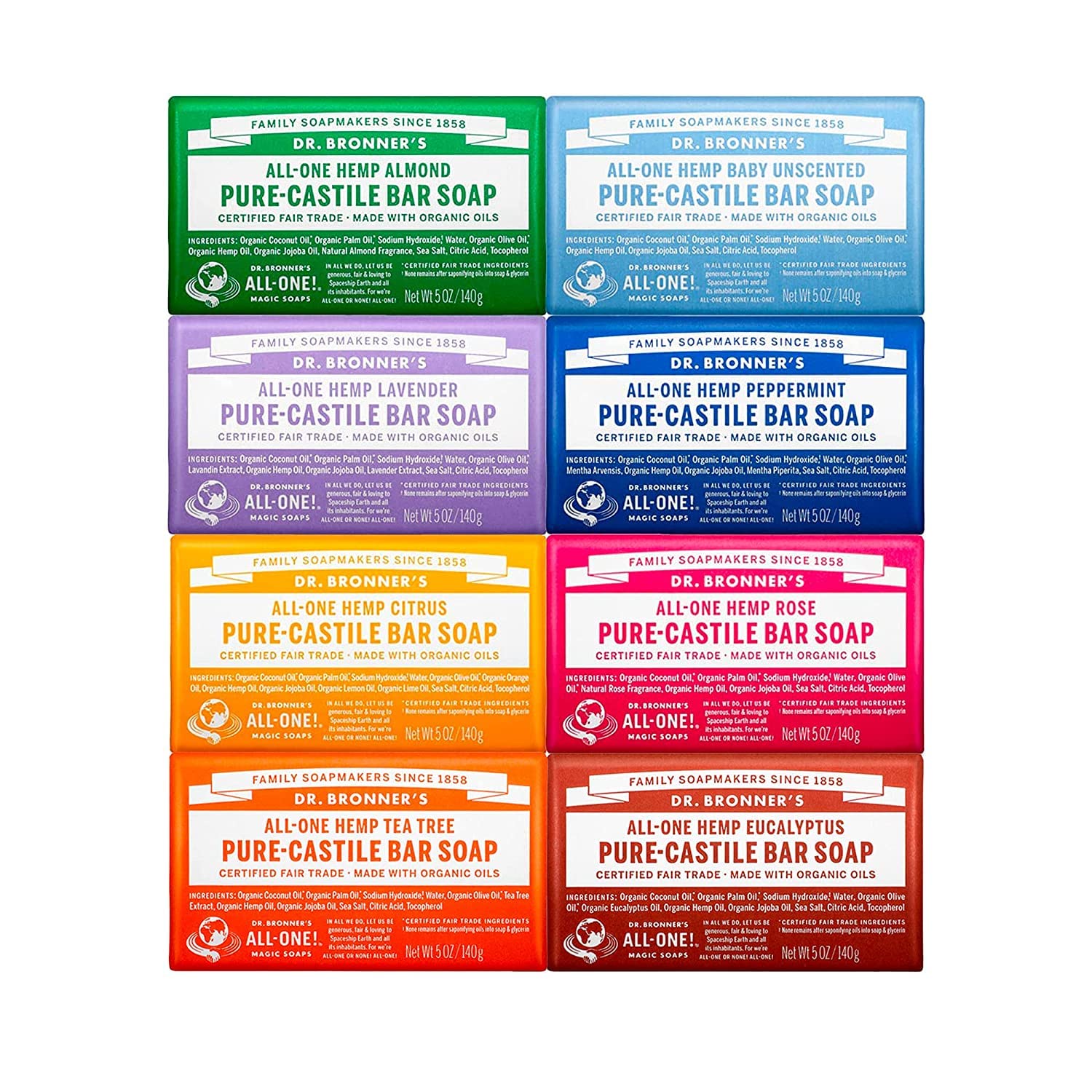 Foto 1 | Jabón En Barra Dr. Bronner's Pure-castile, Paquete De 8 Aceites Orgánicos De 140 G - Venta Internacional.