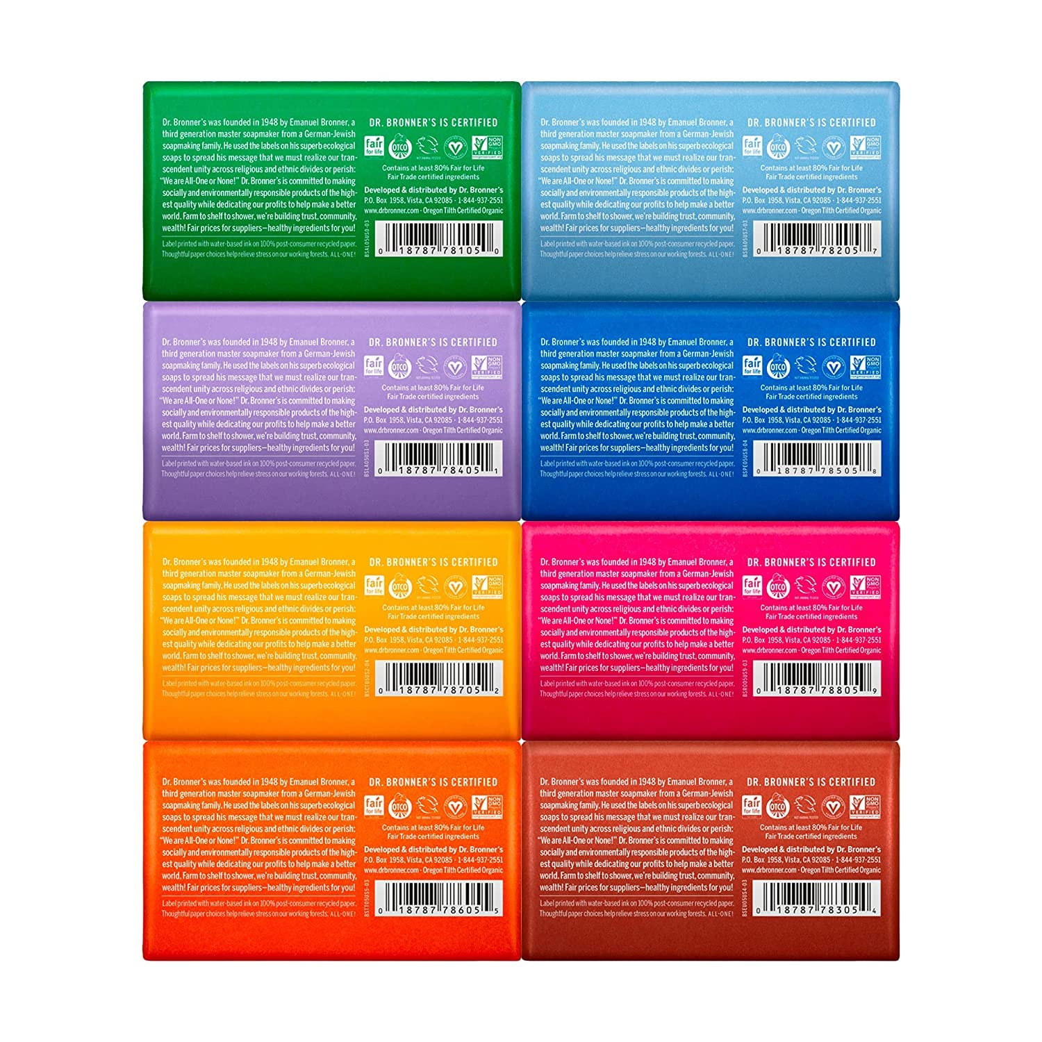 Foto 2 | Jabón En Barra Dr. Bronner's Pure-castile, Paquete De 8 Aceites Orgánicos De 140 G - Venta Internacional.