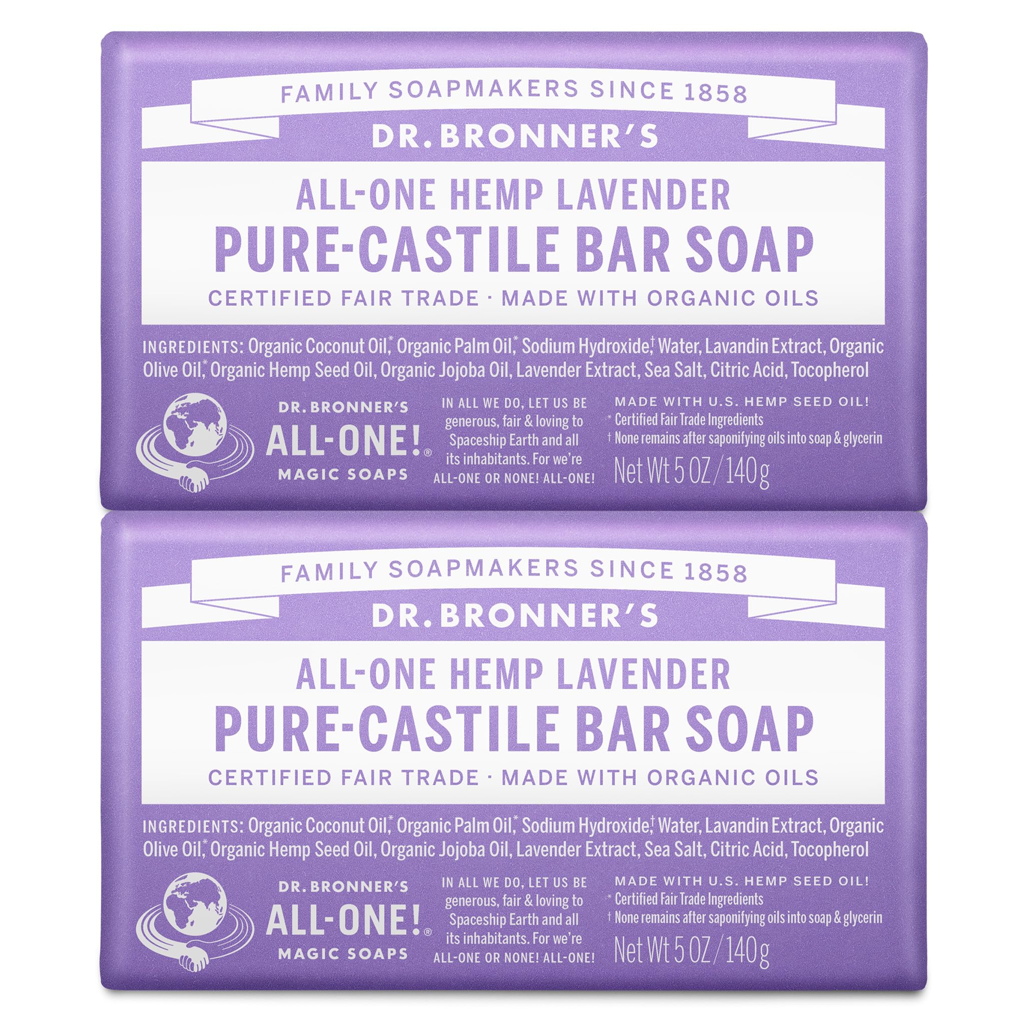Jabón En Barra Dr. Bronner's Pure-castile Lavender 283 Ml, Paquete De 2 - Venta Internacional.