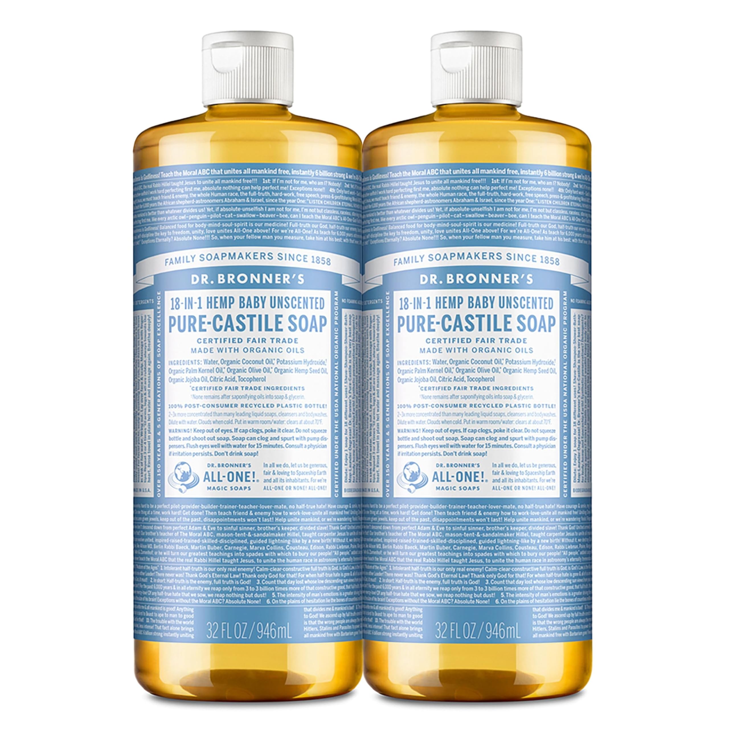 Jabón Líquido Dr. Bronner's Pure-castile Baby sin Perfume 946 Ml Paquete de 2 - Venta Internacional