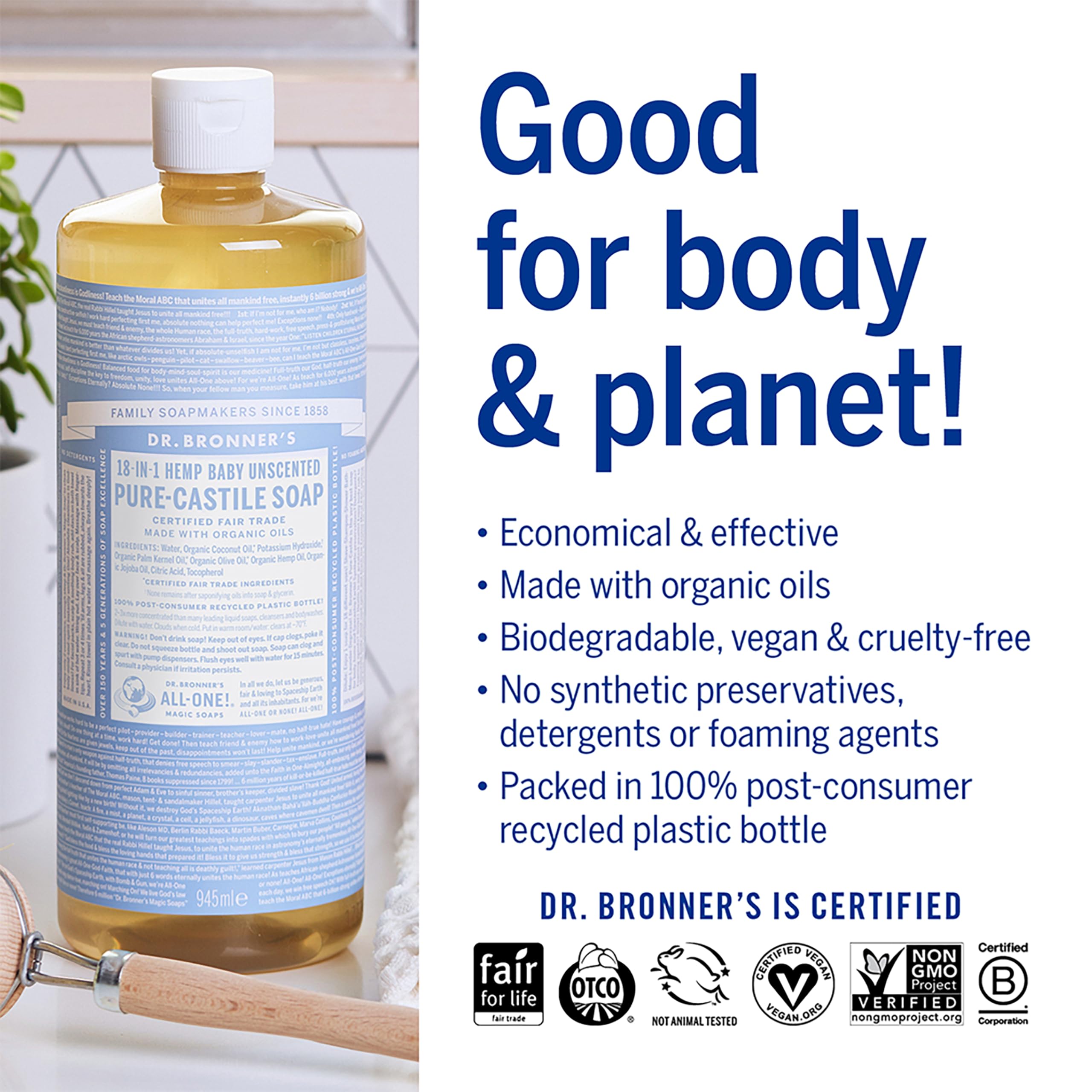 Foto 4 | Jabón Líquido Dr. Bronner's Pure-castile Baby sin Perfume 946 Ml Paquete de 2 - Venta Internacional