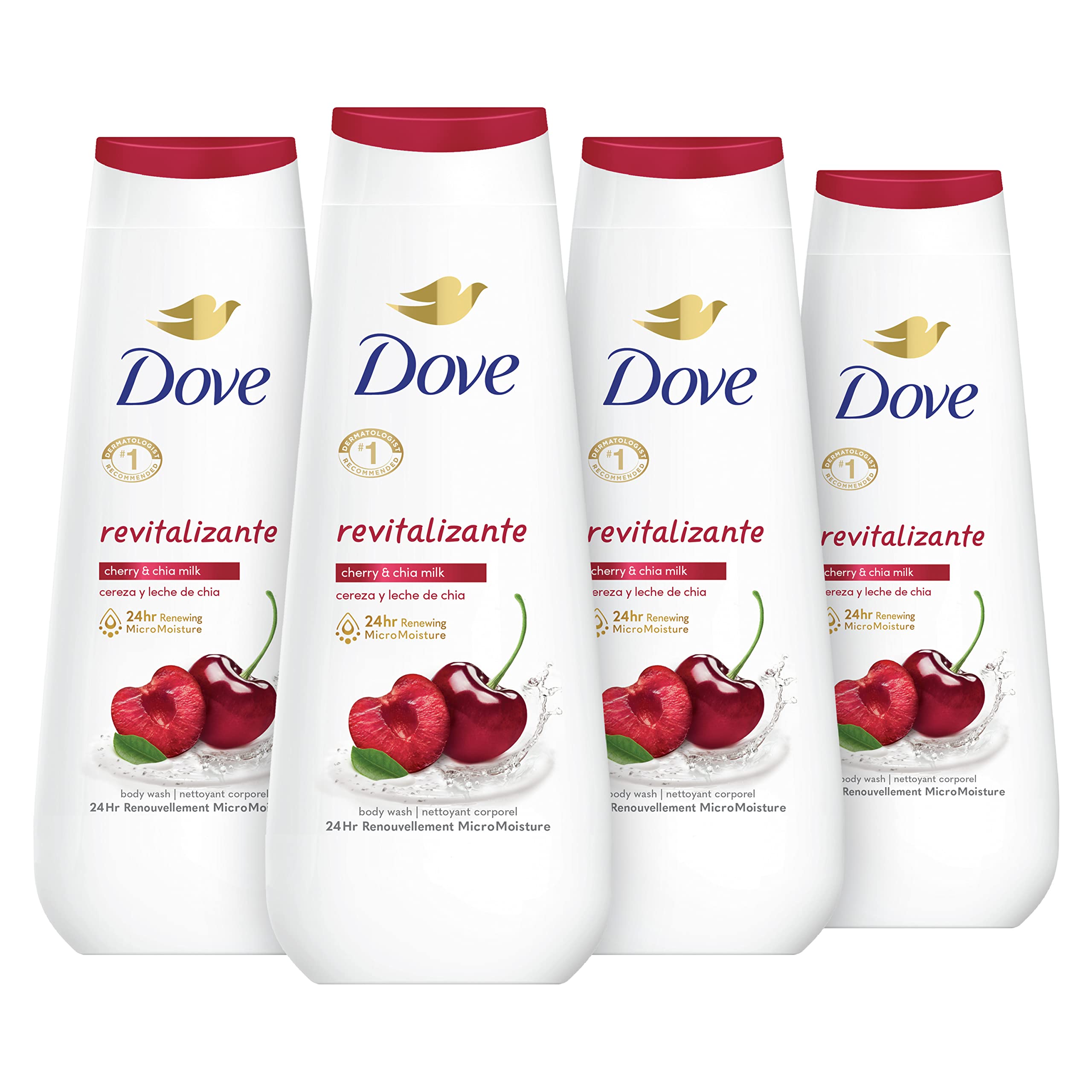 Gel de Baño Dove Leche Revitalizante de Cereza y Chía 600 Ml  4 Piezas - Venta Internacional
