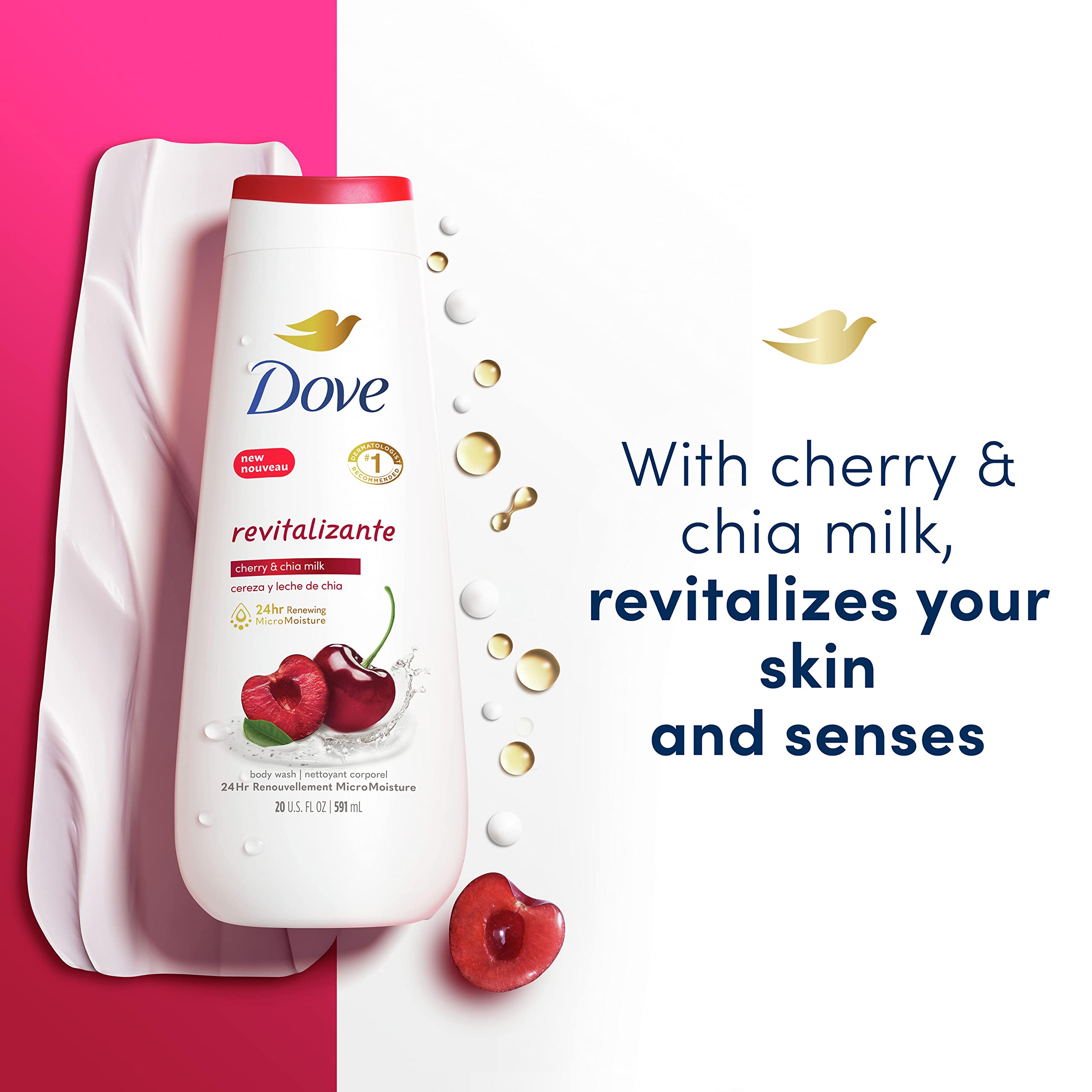 Foto 3 pulgar | Gel de Baño Dove Leche Revitalizante de Cereza y Chía 600 Ml  4 Piezas - Venta Internacional
