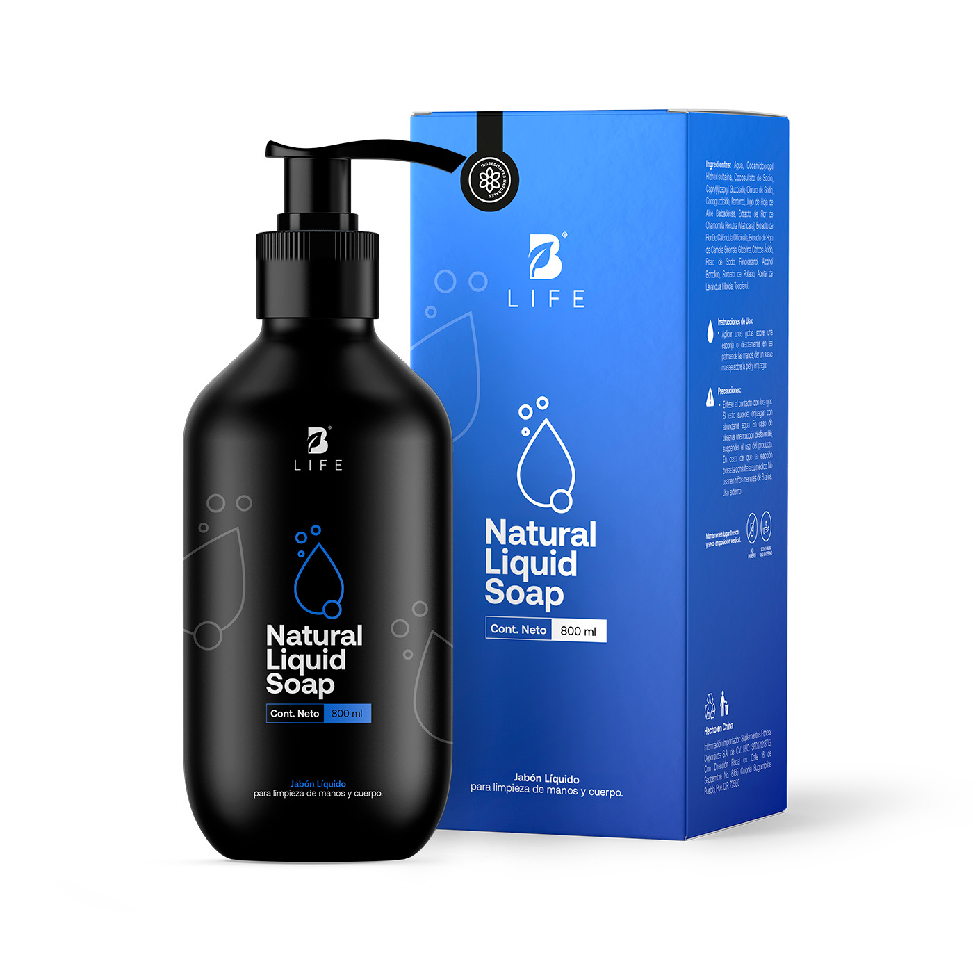 Foto 1 | Jabón Líquido Natural De 800ml Para Manos Y Cuerpo. Sin Parabenos. B Life.