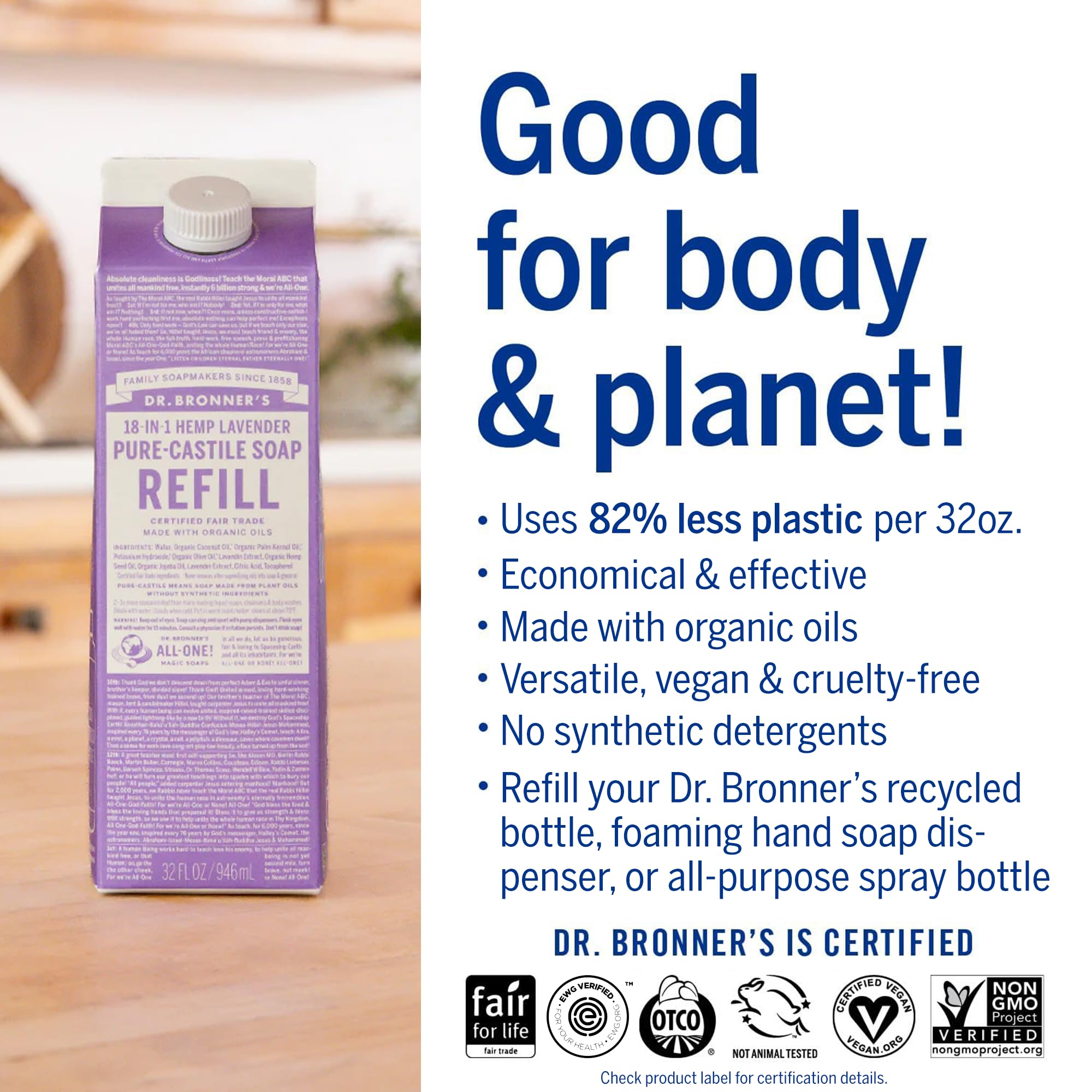 Foto 4 | Recambio De Jabón Líquido Dr. Bronner's Pure-castile Lavender 960 Ml - Venta Internacional.