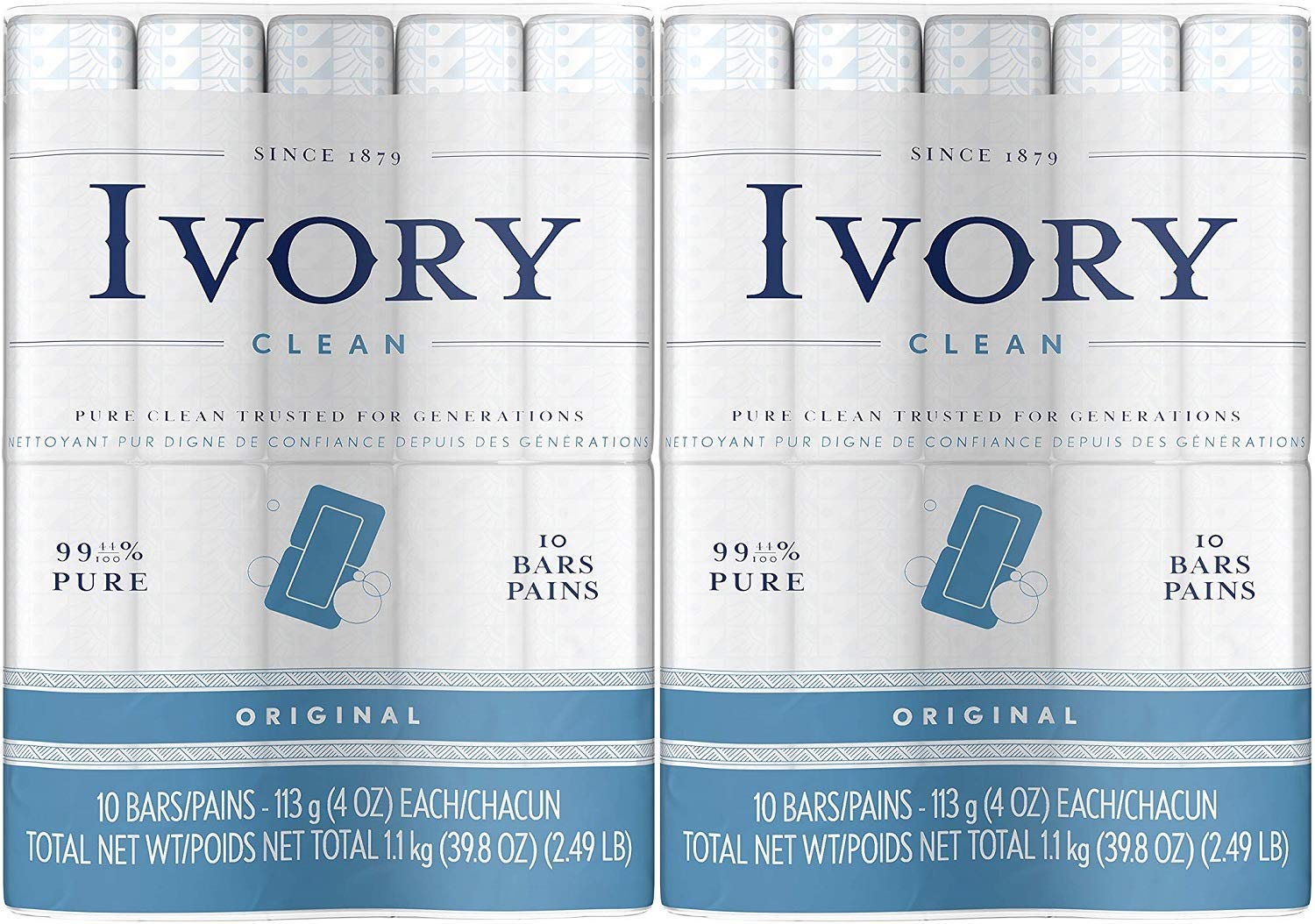 Paquete De Barras Soap Ivory Clean Original, 113 G, 10 X 20 - Venta Internacional.