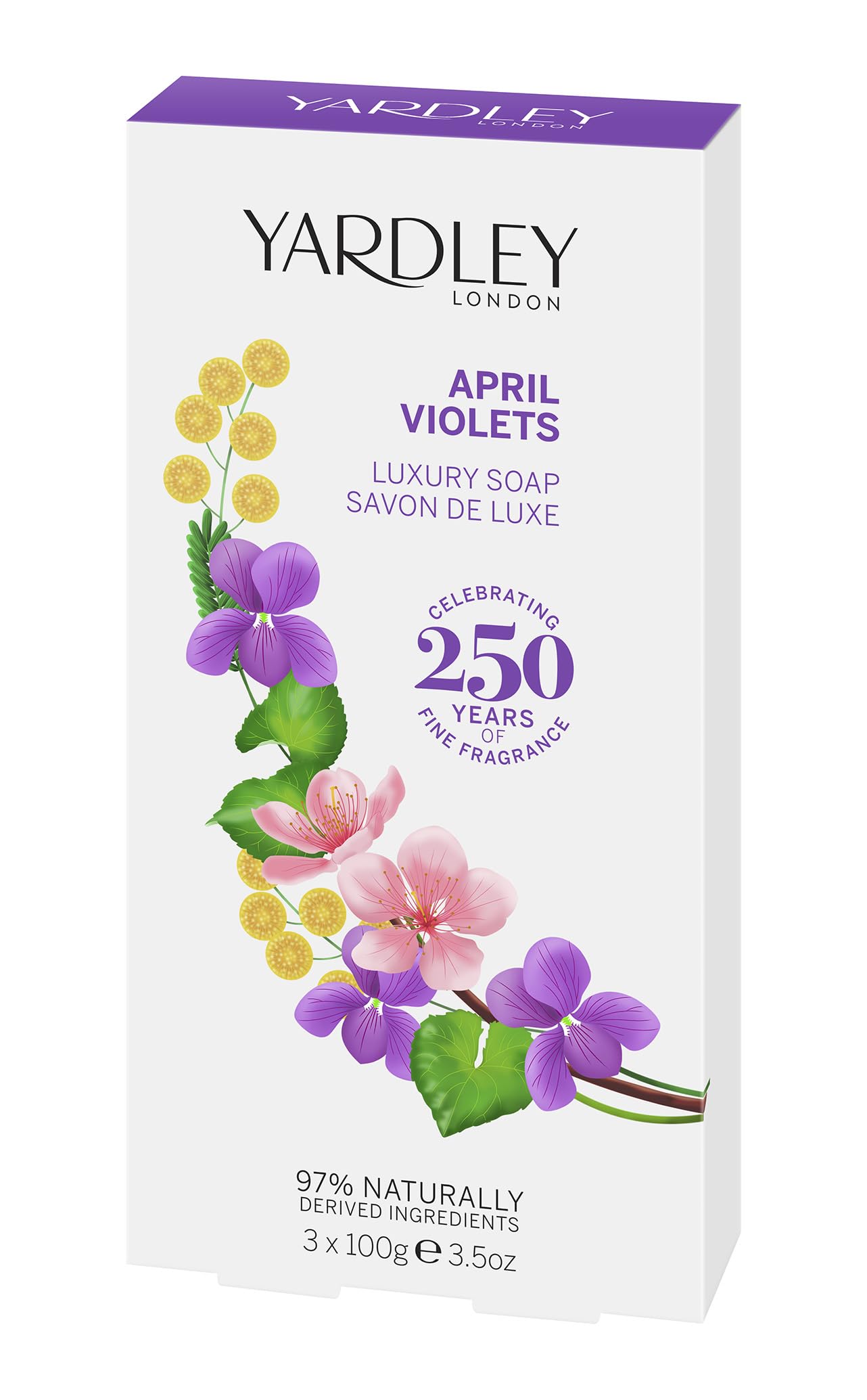 Jabón Yardley London April Violets, 3 X 100 Ml - Venta Internacional.