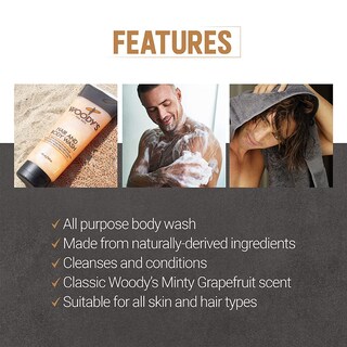 Foto 4 | Gel de Baño y Cabello Woody's 2 en 1 para Hombre 300 Ml Sin Sulfatos - Venta Internacional