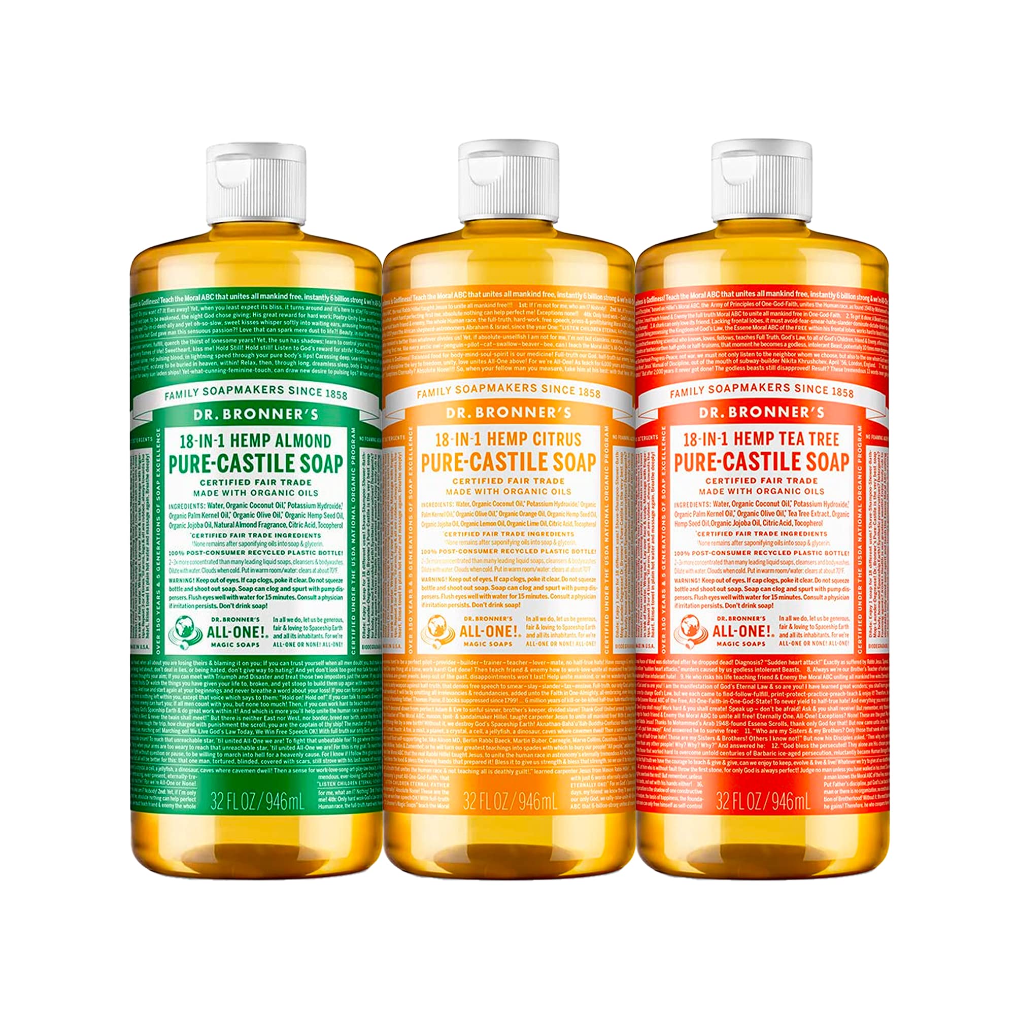 Foto 2 pulgar | Jabón Líquido Dr. Bronner's Pure-castile 946 Ml, Paquete De 3 Aromas - Venta Internacional.