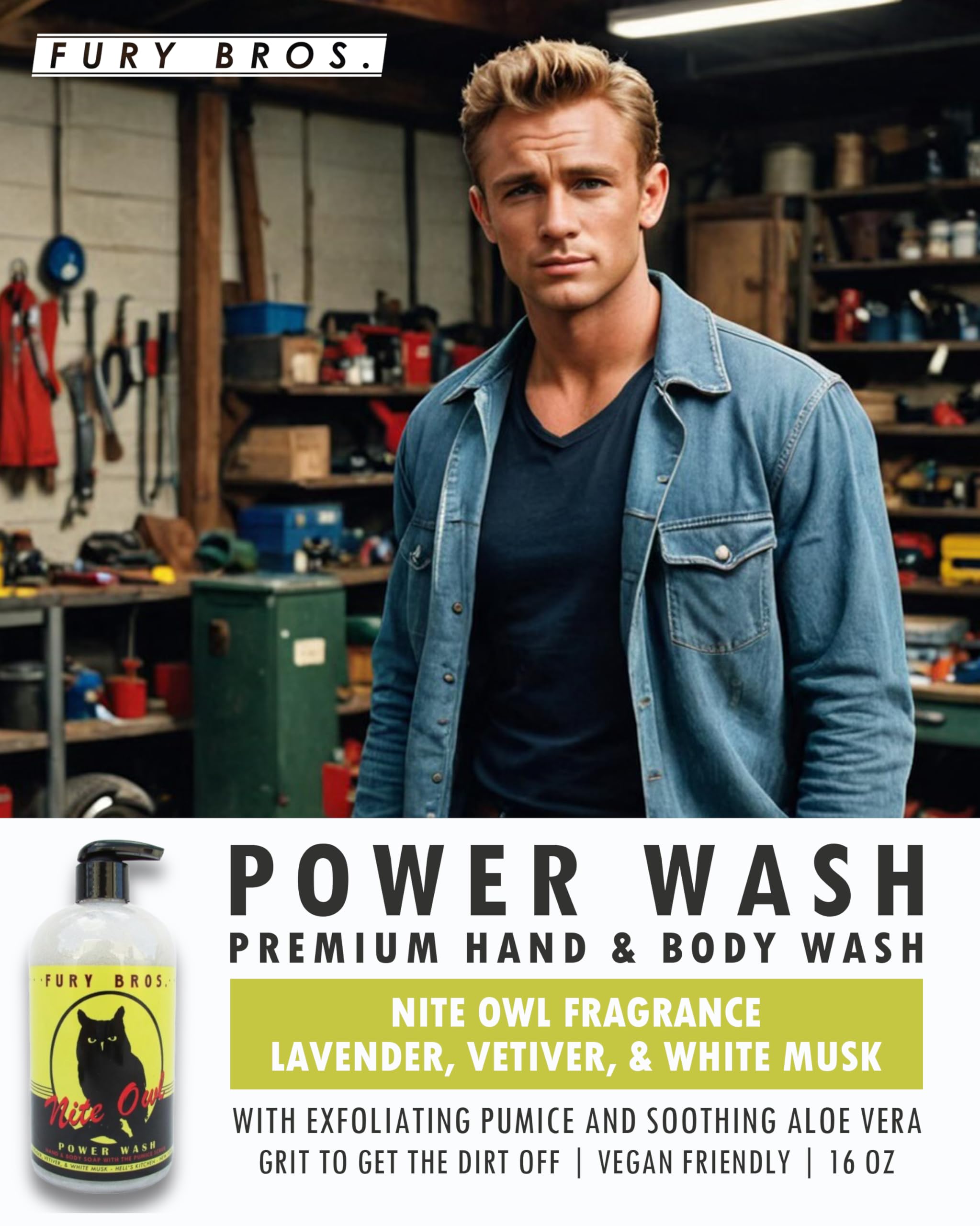 Foto 3 pulgar | Gel De Baño Para Manos Y Cuerpo Fury Bros. Power Wash Nite Owl De Alta Calidad, 480 Ml - Venta Internacional.