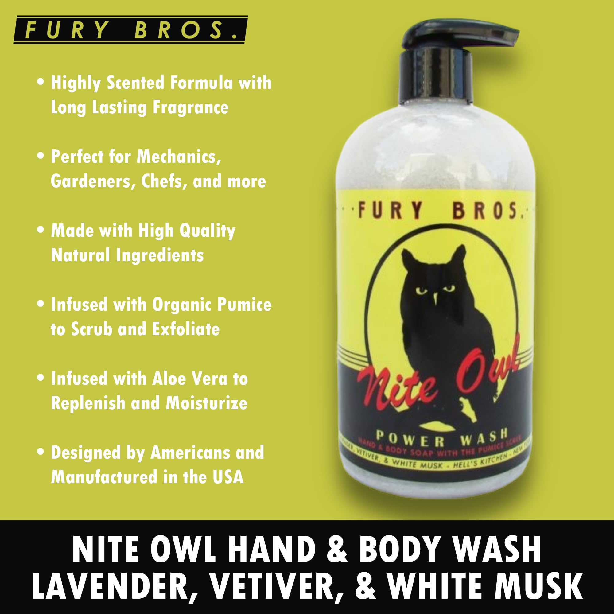 Foto 4 pulgar | Gel De Baño Para Manos Y Cuerpo Fury Bros. Power Wash Nite Owl De Alta Calidad, 480 Ml - Venta Internacional.