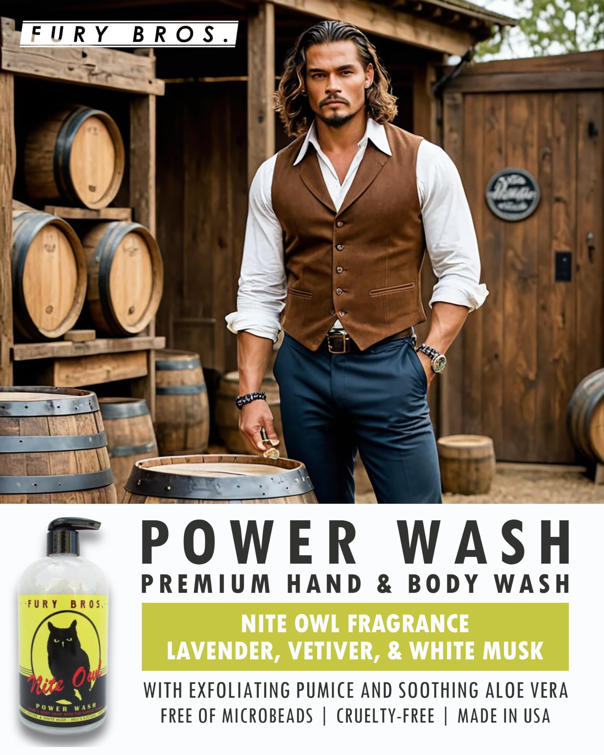 Foto 5 pulgar | Gel De Baño Para Manos Y Cuerpo Fury Bros. Power Wash Nite Owl De Alta Calidad, 480 Ml - Venta Internacional.