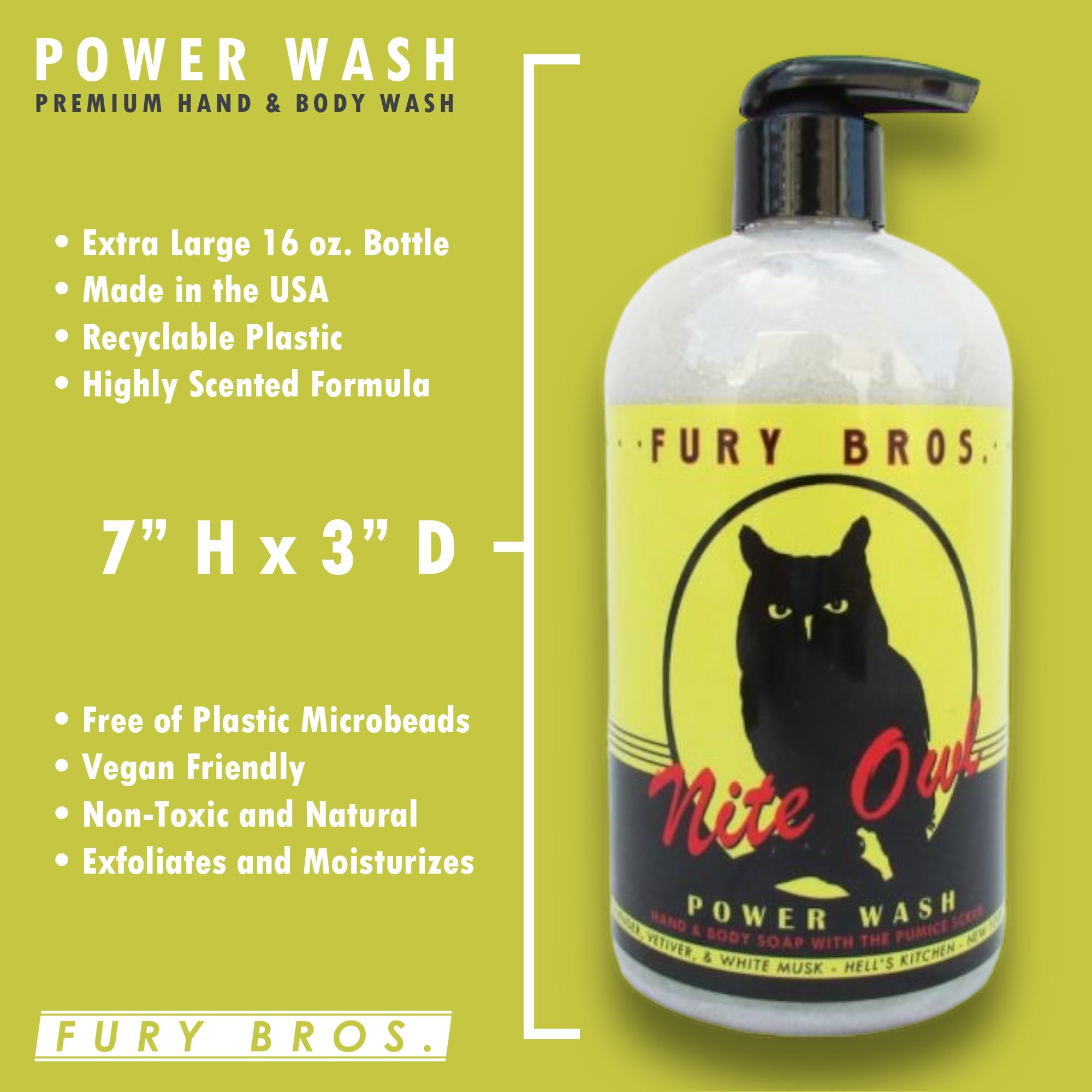 Foto 5 | Gel De Baño Para Manos Y Cuerpo Fury Bros. Power Wash Nite Owl De Alta Calidad, 480 Ml - Venta Internacional.